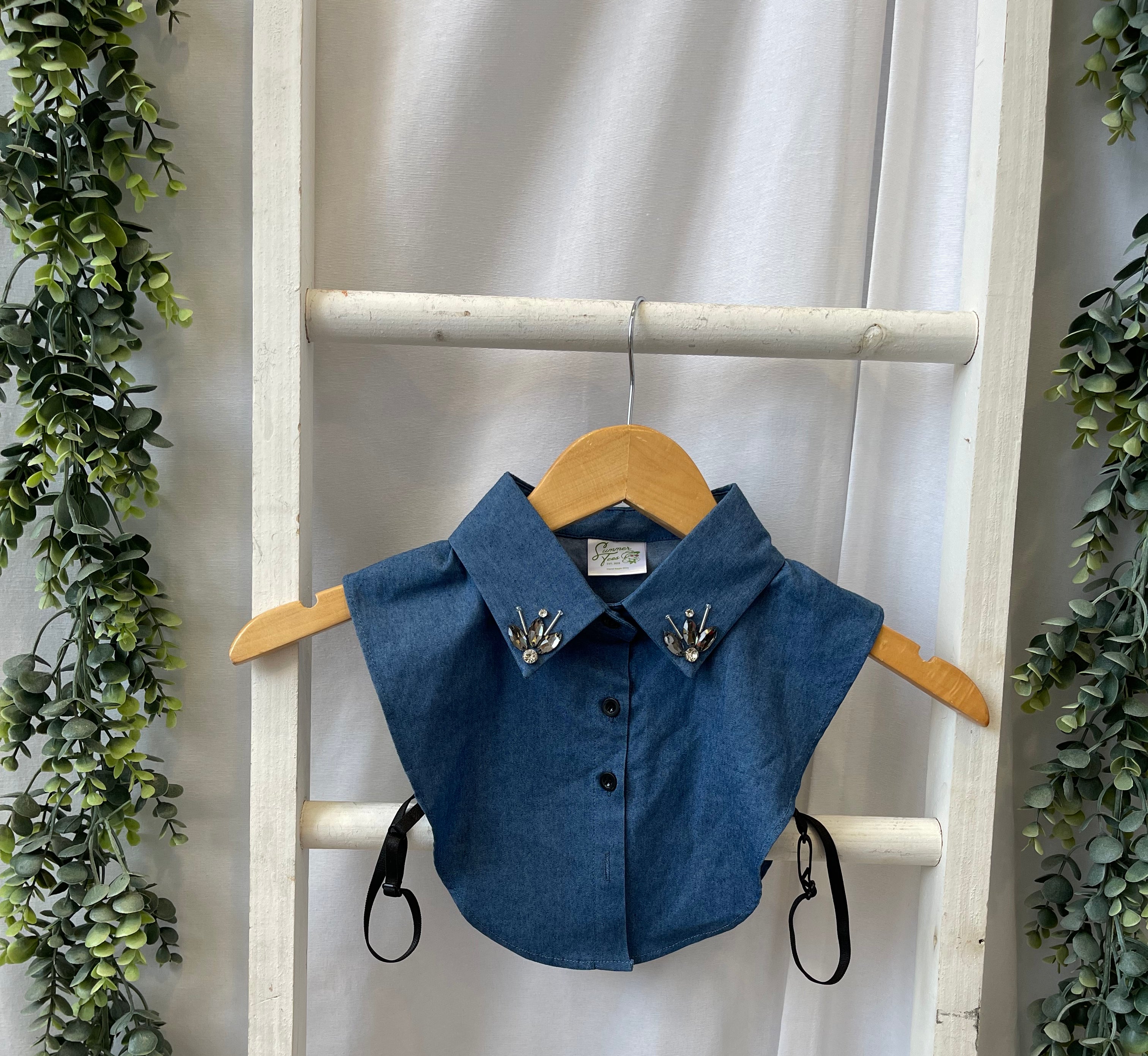 Corporate Collar-Denim Jewels-Short Sleeve Tops-Summer Tees-The Silo Boutique, Women's Fashion Boutique Located in Warren and Grand Forks North Dakota