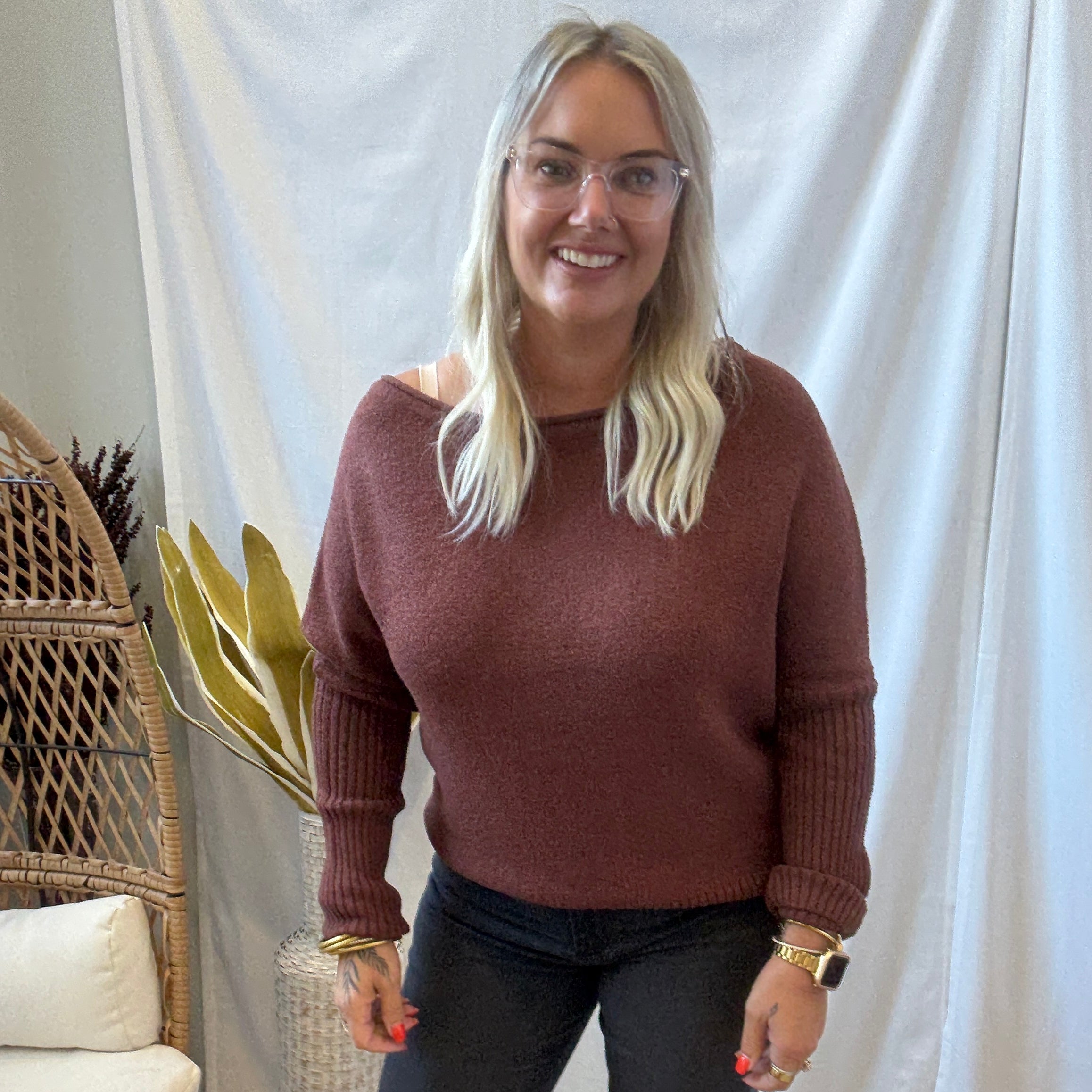 Textured One Shoulder Brown Top-Long Sleeve Tops-promesa-The Silo Boutique, Women's Fashion Boutique Located in Warren and Grand Forks North Dakota