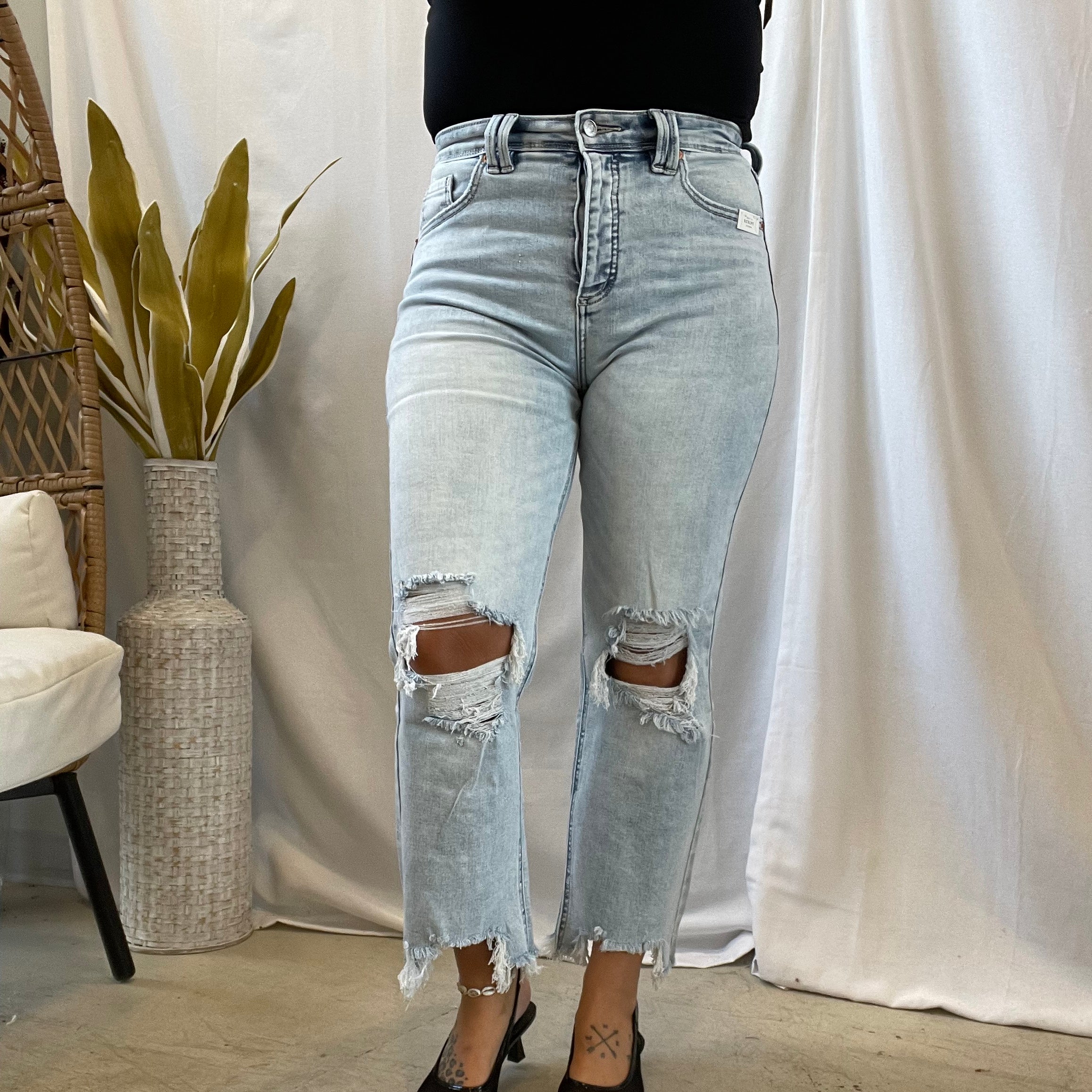 Artemis Vintage Light Stone Wash Destructed Jean-Jeans-Artemis Vintage-The Silo Boutique, Women's Fashion Boutique Located in Warren and Grand Forks North Dakota