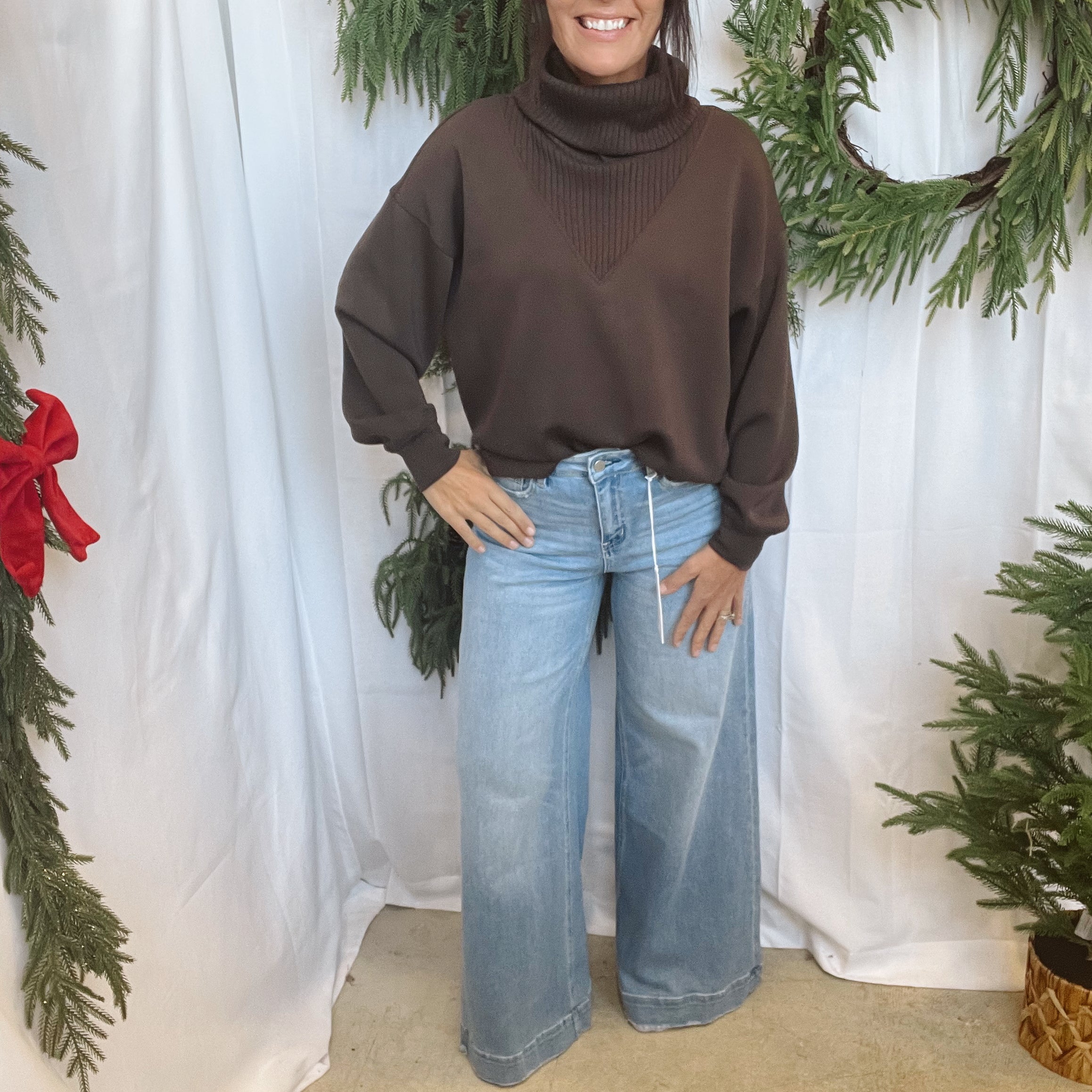 Modal Turtleneck Sweatshirt-Espresso-Sweatshirts-rae mode-The Silo Boutique, Women's Fashion Boutique Located in Warren and Grand Forks North Dakota