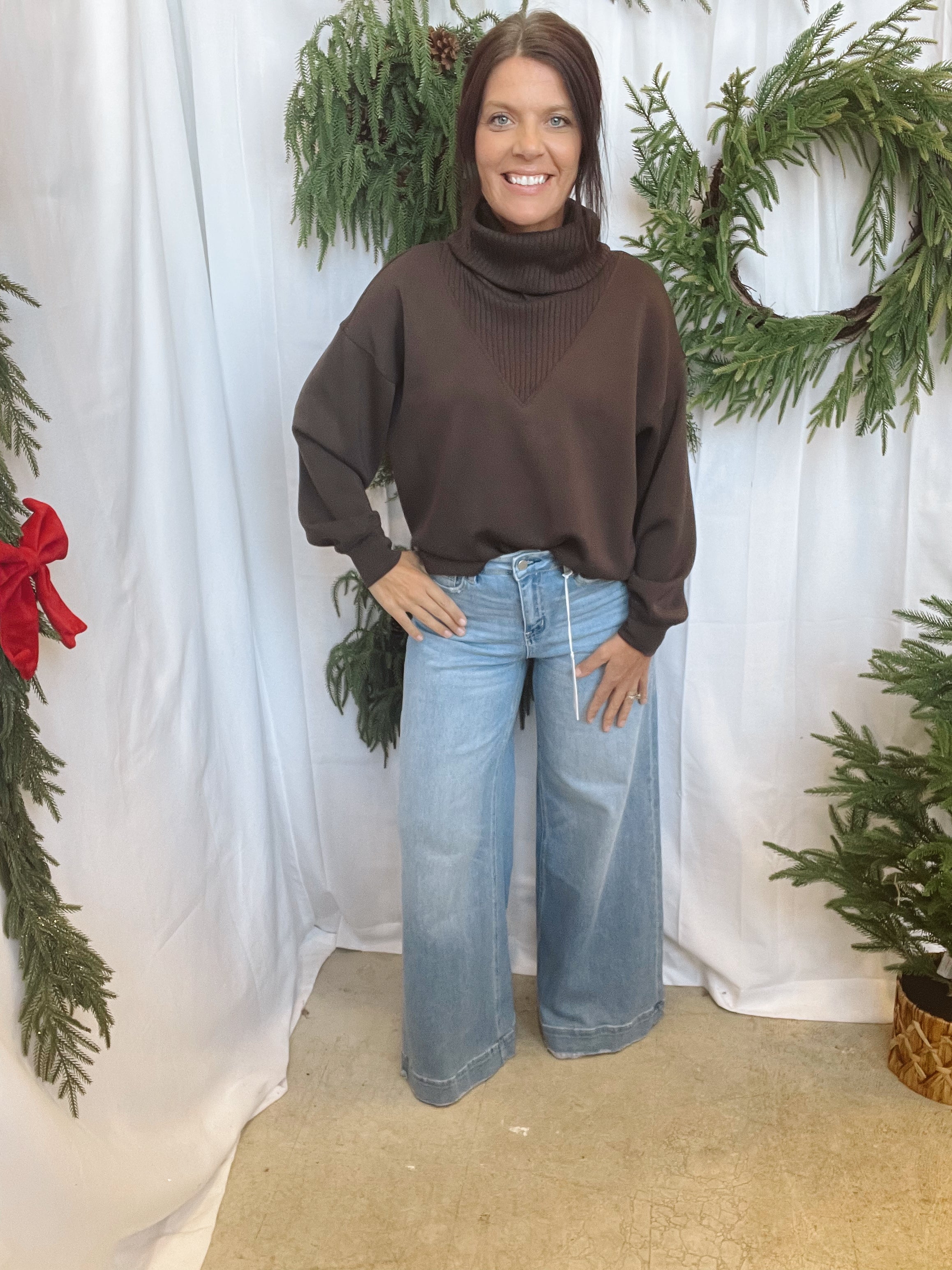 Modal Turtleneck Sweatshirt-Espresso-Sweatshirts-rae mode-The Silo Boutique, Women's Fashion Boutique Located in Warren and Grand Forks North Dakota