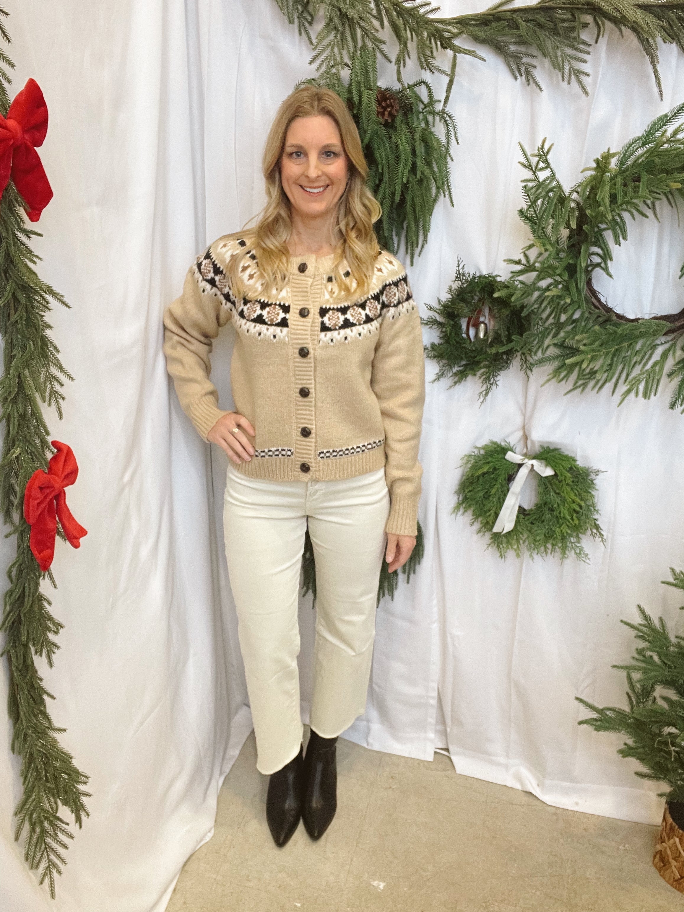Lizzy Cozy Fair Isle Beige Cardigan-Cardigans-hyfve-The Silo Boutique, Women's Fashion Boutique Located in Warren and Grand Forks North Dakota