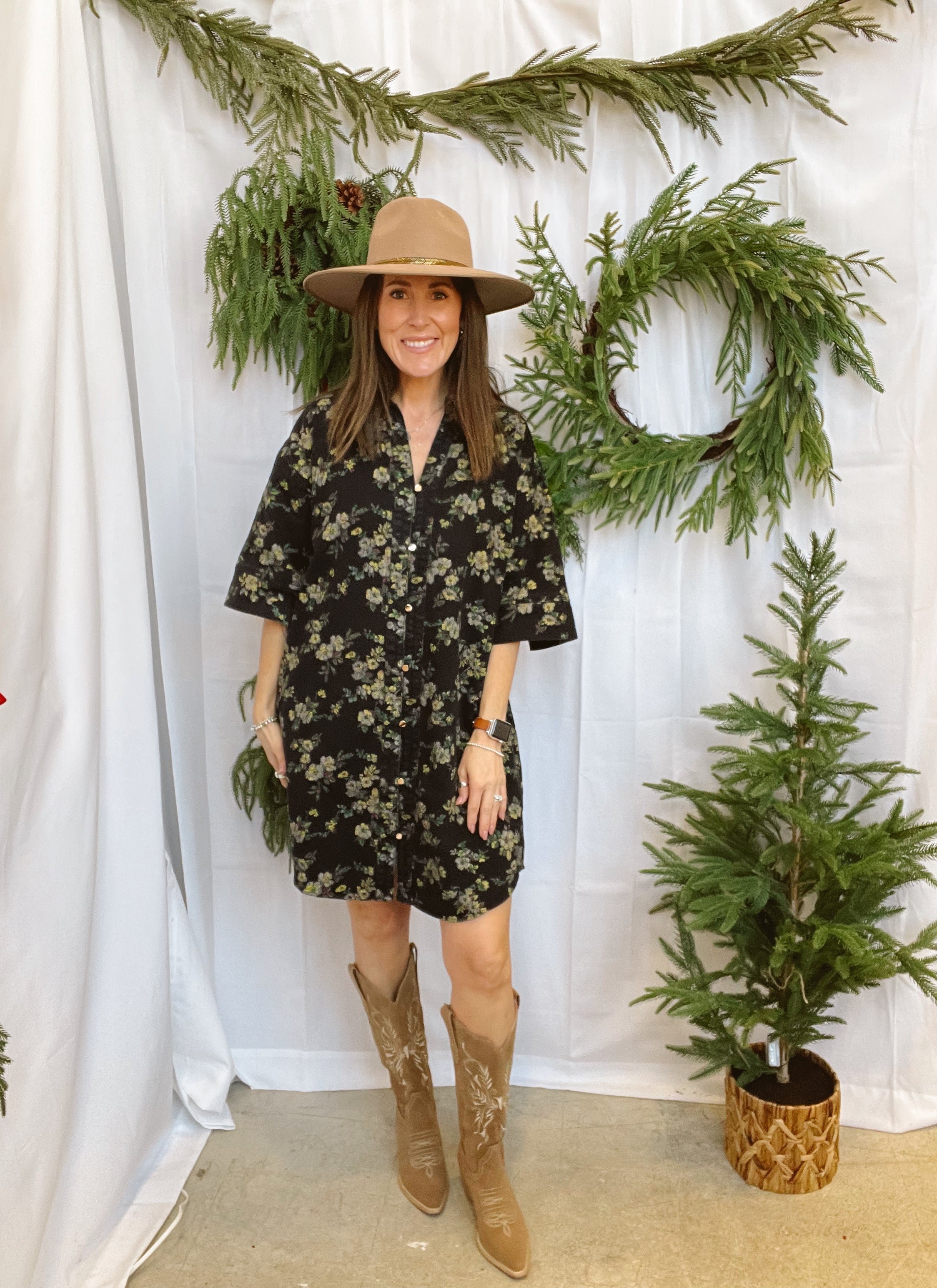 Black Floral Button Up Shirt Dress-Dresses-entro-The Silo Boutique, Women's Fashion Boutique Located in Warren and Grand Forks North Dakota