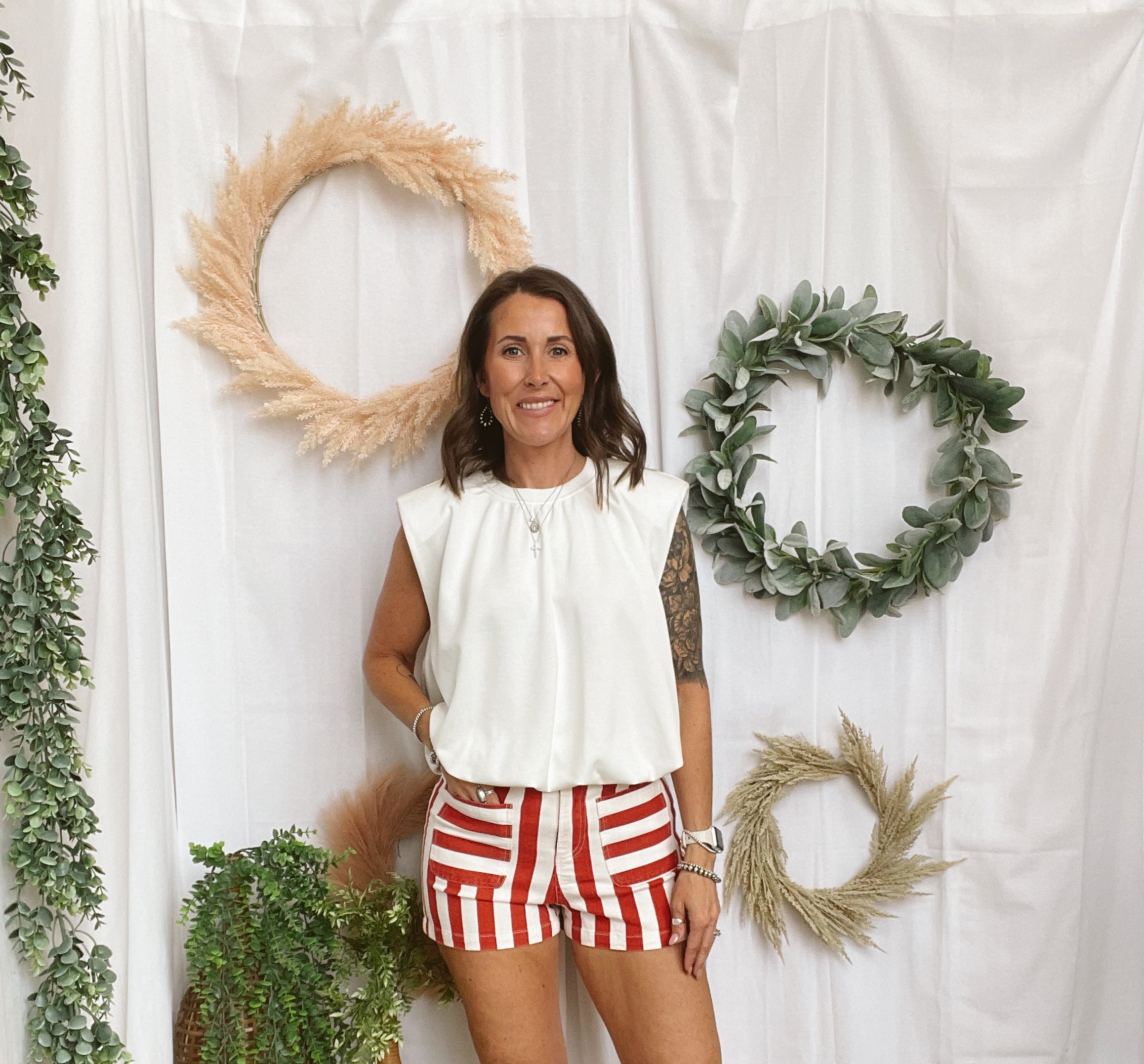 Red and White Stripe Shorts-Shorts-eesome-The Silo Boutique, Women's Fashion Boutique Located in Warren and Grand Forks North Dakota