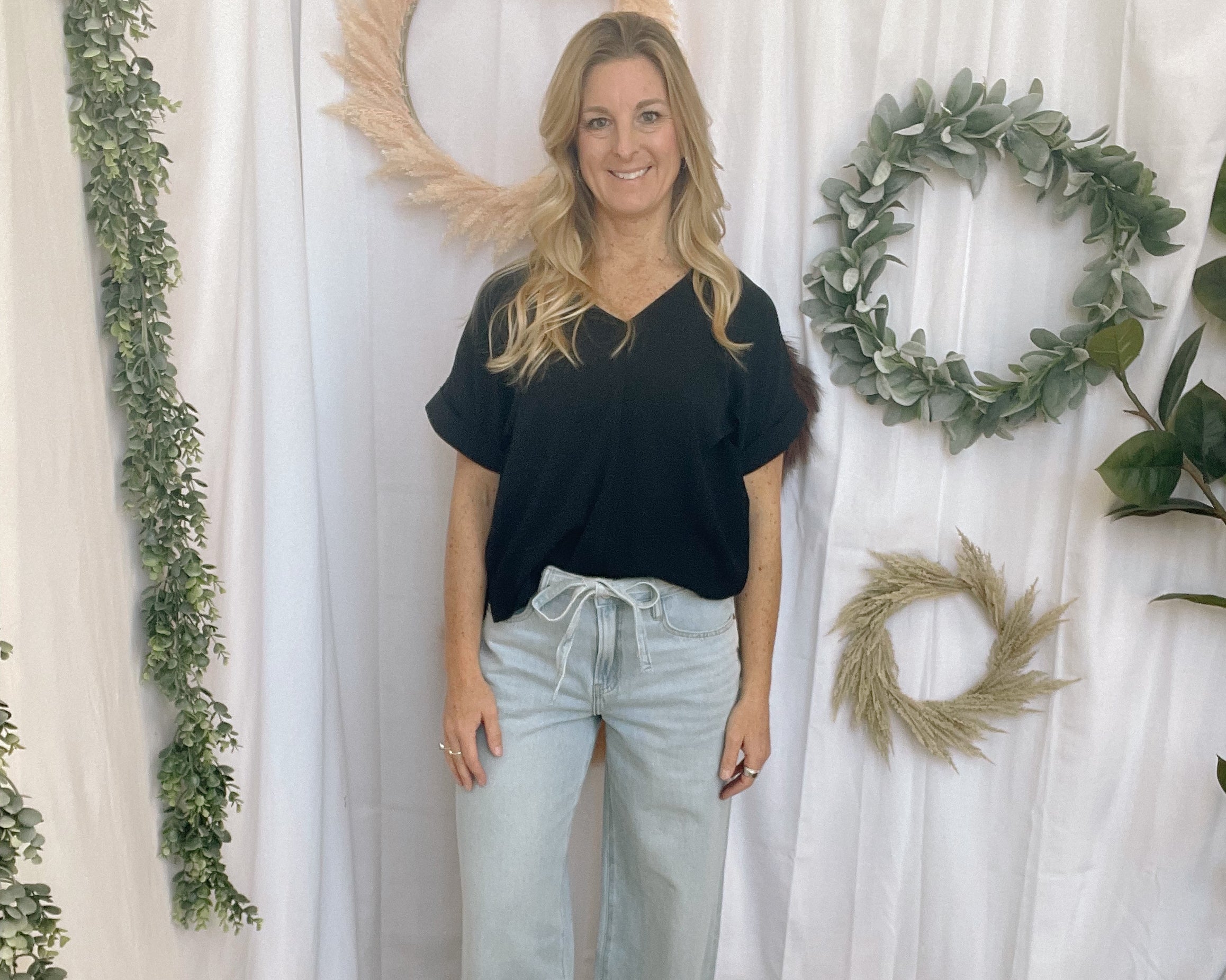 Bev Black V Neck Top-Tank Tops-staccato-The Silo Boutique, Women's Fashion Boutique Located in Warren and Grand Forks North Dakota