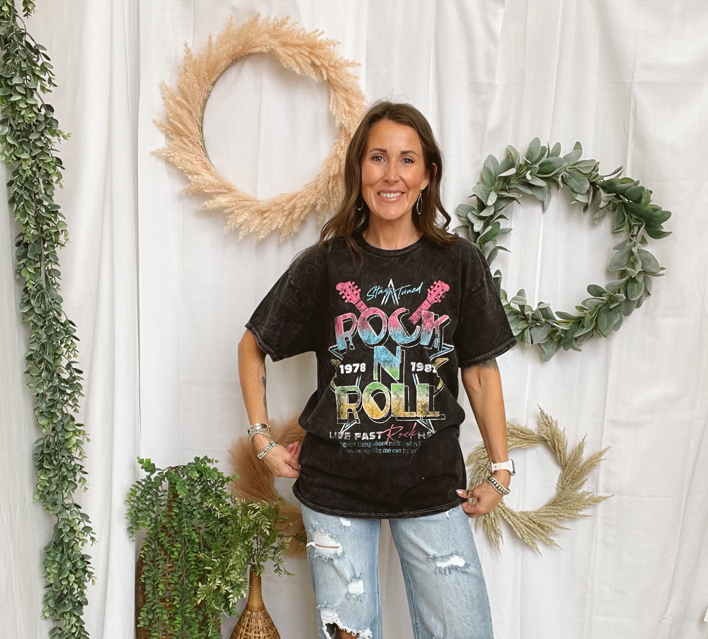 Claire Rock N Roll Tee-Graphic Tees-sweet claire-The Silo Boutique, Women's Fashion Boutique Located in Warren and Grand Forks North Dakota