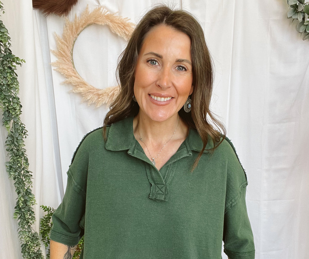 Livy Short Sleeve Collar Top-Green-Short Sleeve Tops-hyfve-The Silo Boutique, Women's Fashion Boutique Located in Warren and Grand Forks North Dakota
