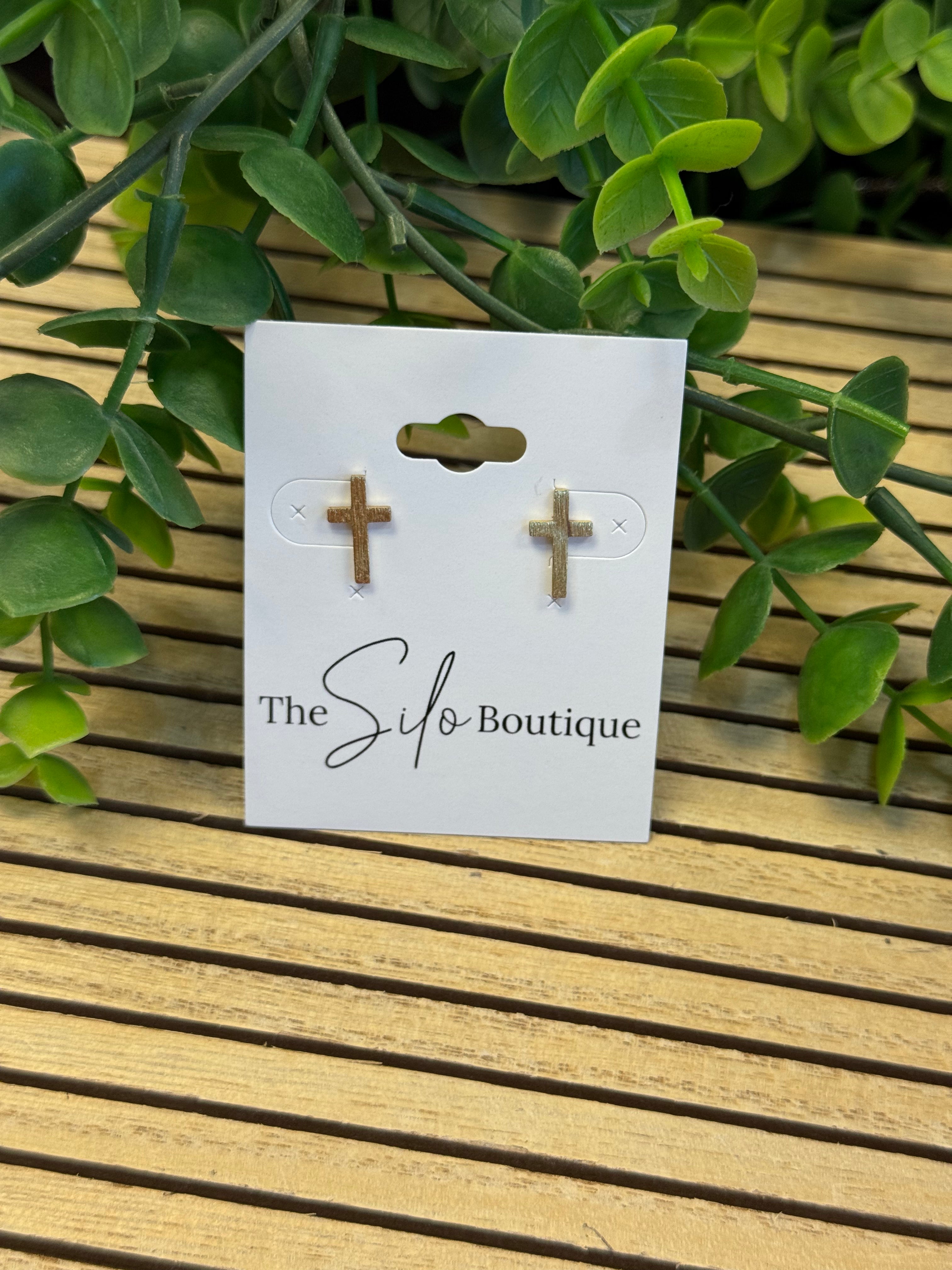 Mary Cross Stud Earrings - Gold-Earrings-Dallas Market-The Silo Boutique, Women's Fashion Boutique Located in Warren and Grand Forks North Dakota