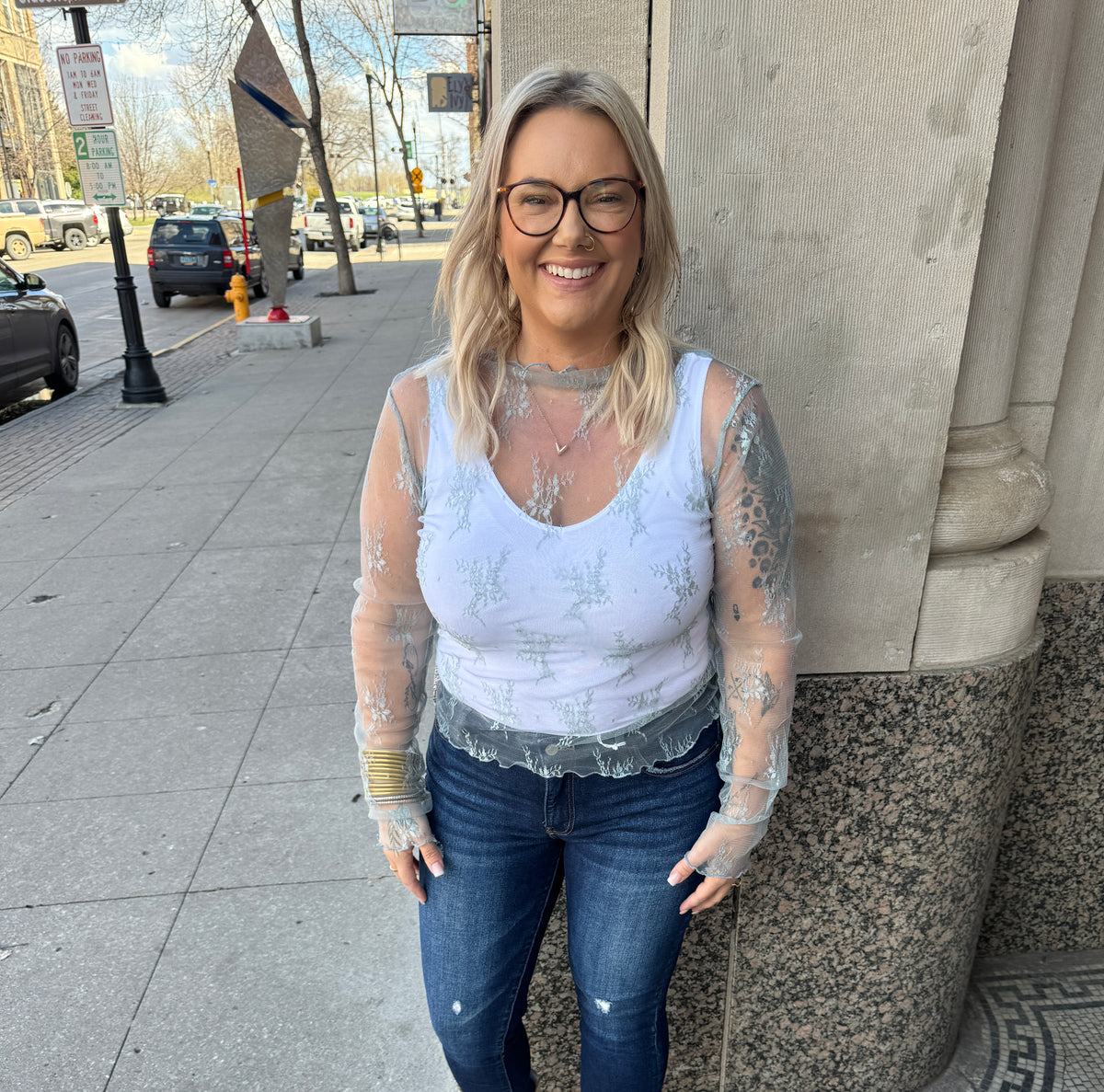 Newbury Lace Top-Seafoam-Long Sleeve Tops-newbury kustom-The Silo Boutique, Women's Fashion Boutique Located in Warren and Grand Forks North Dakota