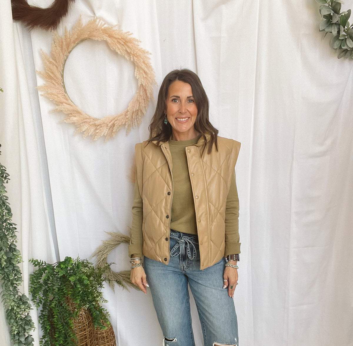 Elan Quilted Vest-Tan-Coats & Jackets-elan-The Silo Boutique, Women's Fashion Boutique Located in Warren and Grand Forks North Dakota