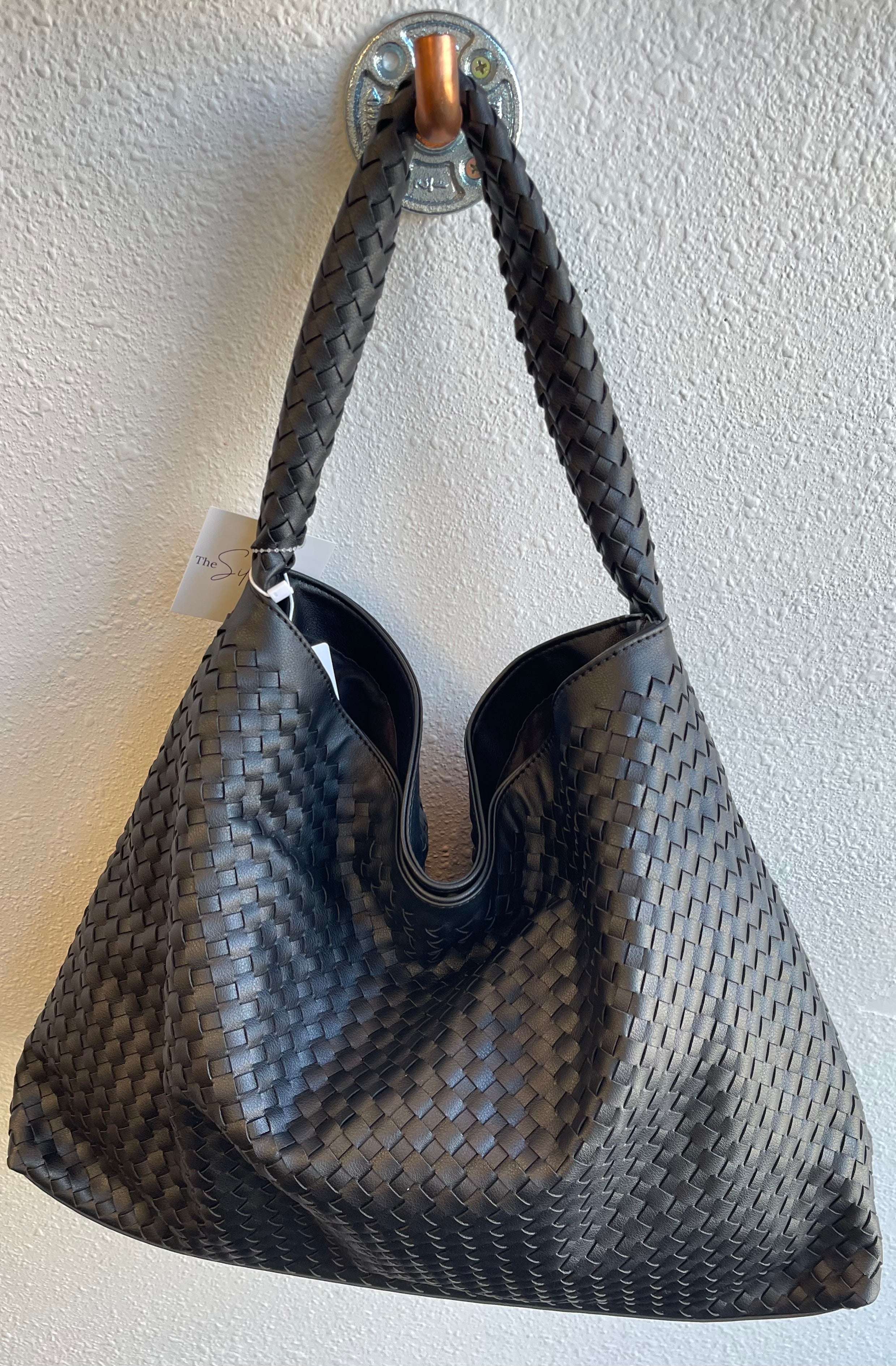 Leather Basket Weave Tote Purse-Purses-iccco-The Silo Boutique, Women's Fashion Boutique Located in Warren and Grand Forks North Dakota