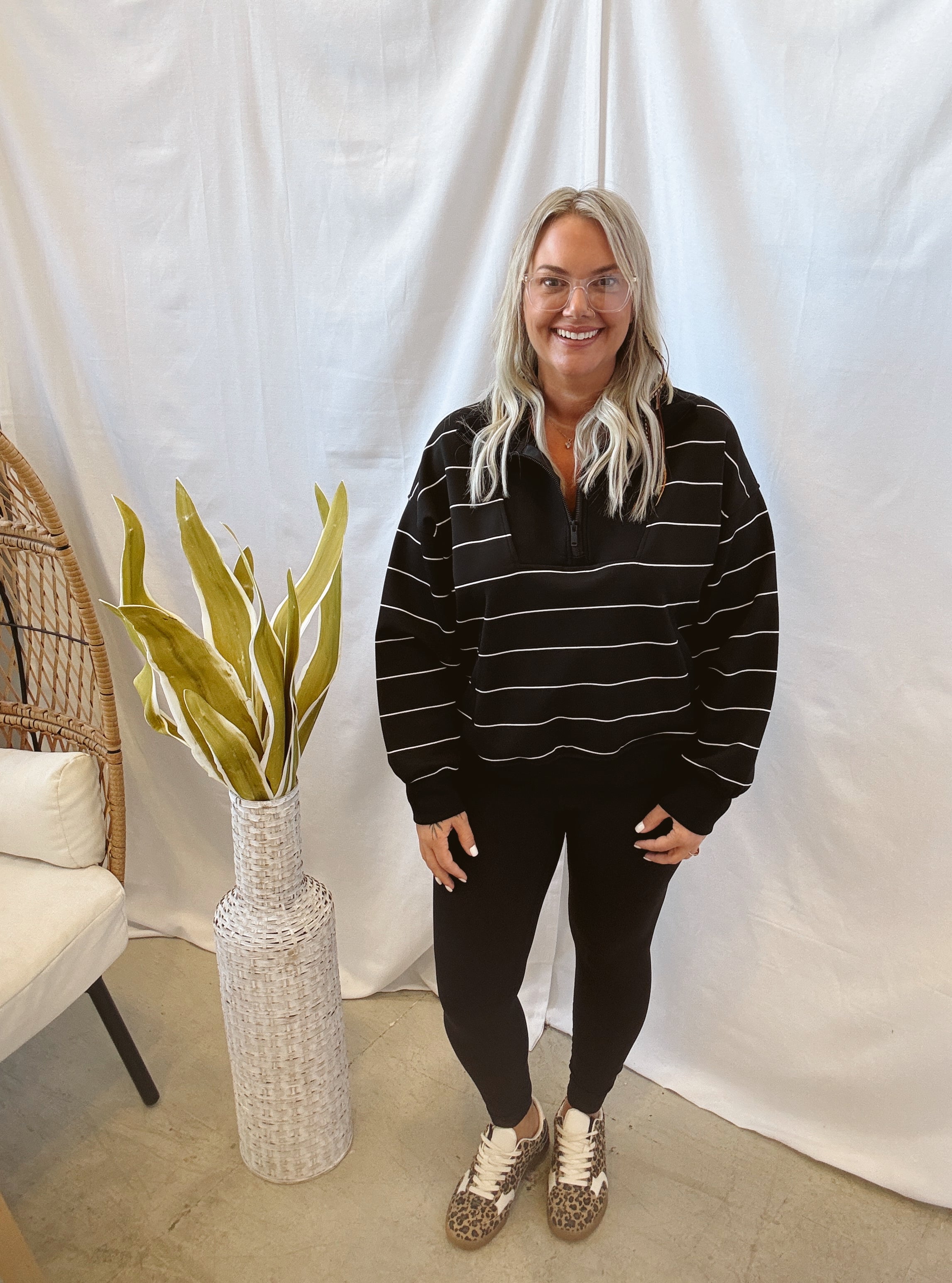Rae Black with Cream Stripe Pullover Sweatshirt-Sweatshirts-rae mode-The Silo Boutique, Women's Fashion Boutique Located in Warren and Grand Forks North Dakota