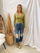 Olive Square Neck Bodysuit-Bodysuits-entro-The Silo Boutique, Women's Fashion Boutique Located in Warren and Grand Forks North Dakota