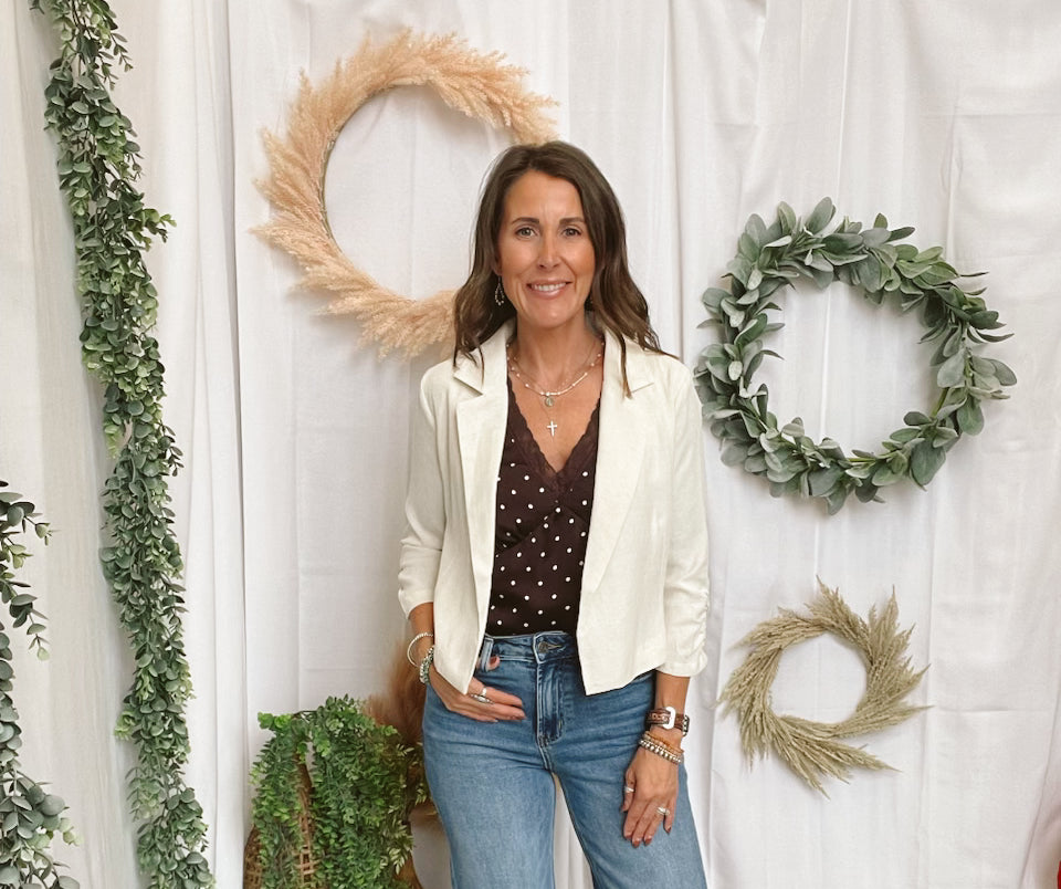 Allie Natural Crop Blazer-Blazers-allie Rose-The Silo Boutique, Women's Fashion Boutique Located in Warren and Grand Forks North Dakota