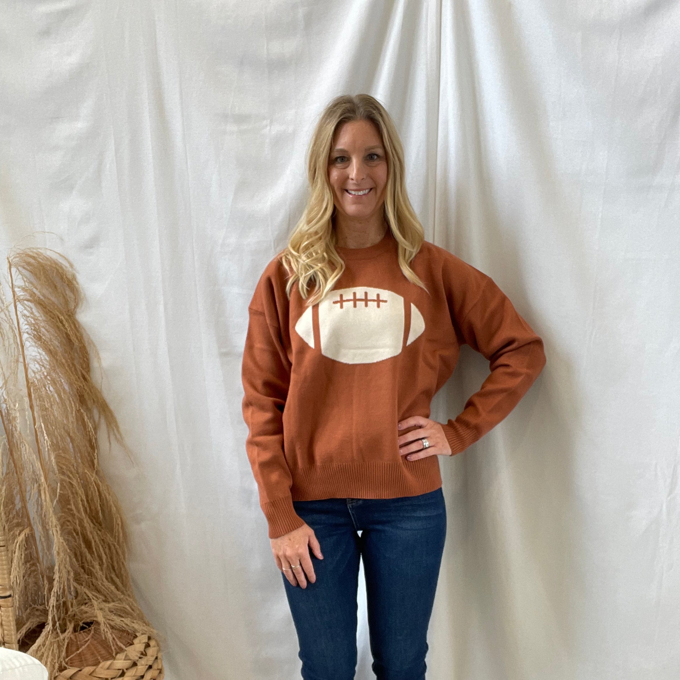 Brown Football Sweater-Sweaters-tea and Rose-The Silo Boutique, Women's Fashion Boutique Located in Warren and Grand Forks North Dakota