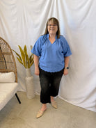 Bubble Sleeved Seersucker Top-Ocean-Short Sleeve Tops-Umgee-The Silo Boutique, Women's Fashion Boutique Located in Warren and Grand Forks North Dakota