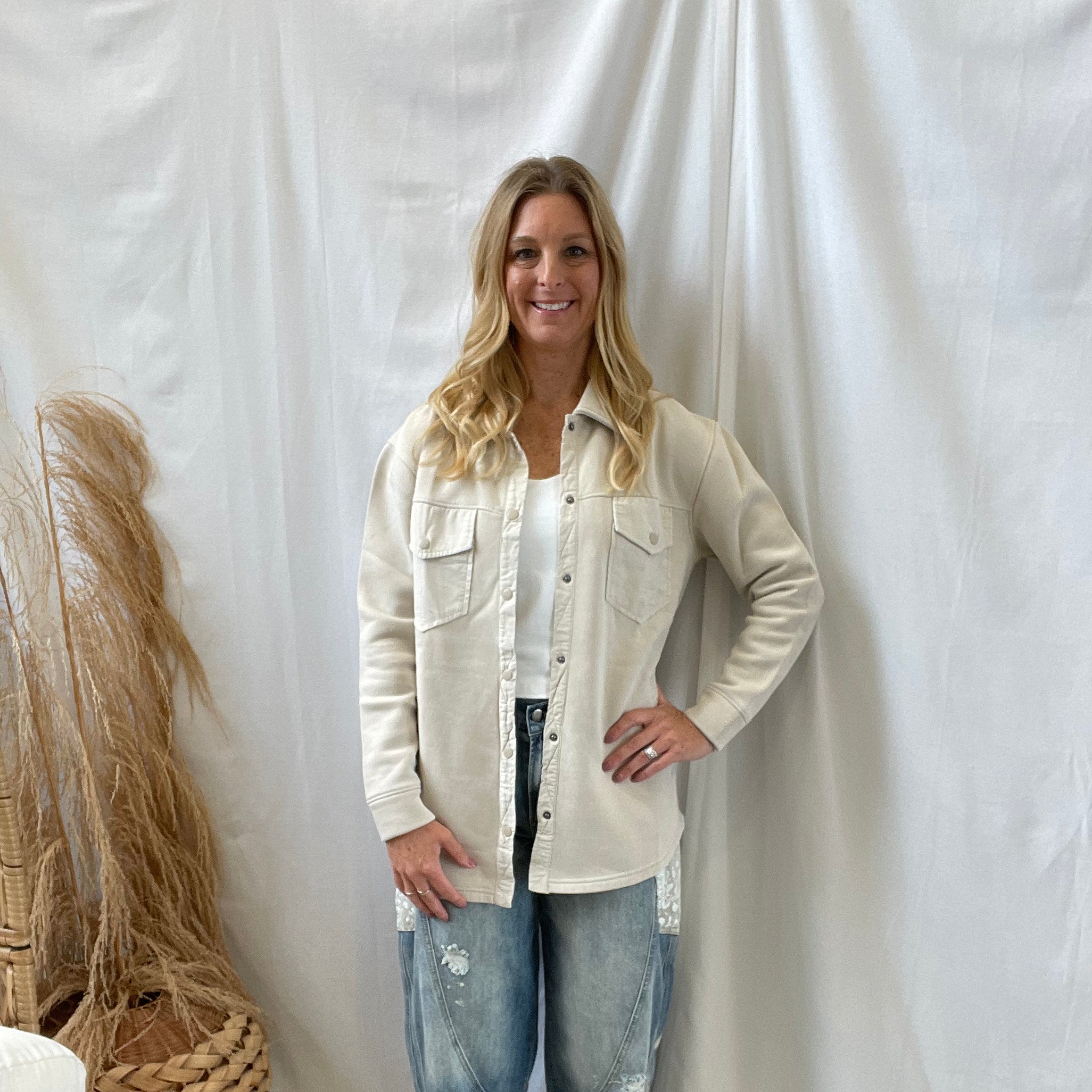 Snap on Shacket-Cream-Shackets-mono b-The Silo Boutique, Women's Fashion Boutique Located in Warren and Grand Forks North Dakota
