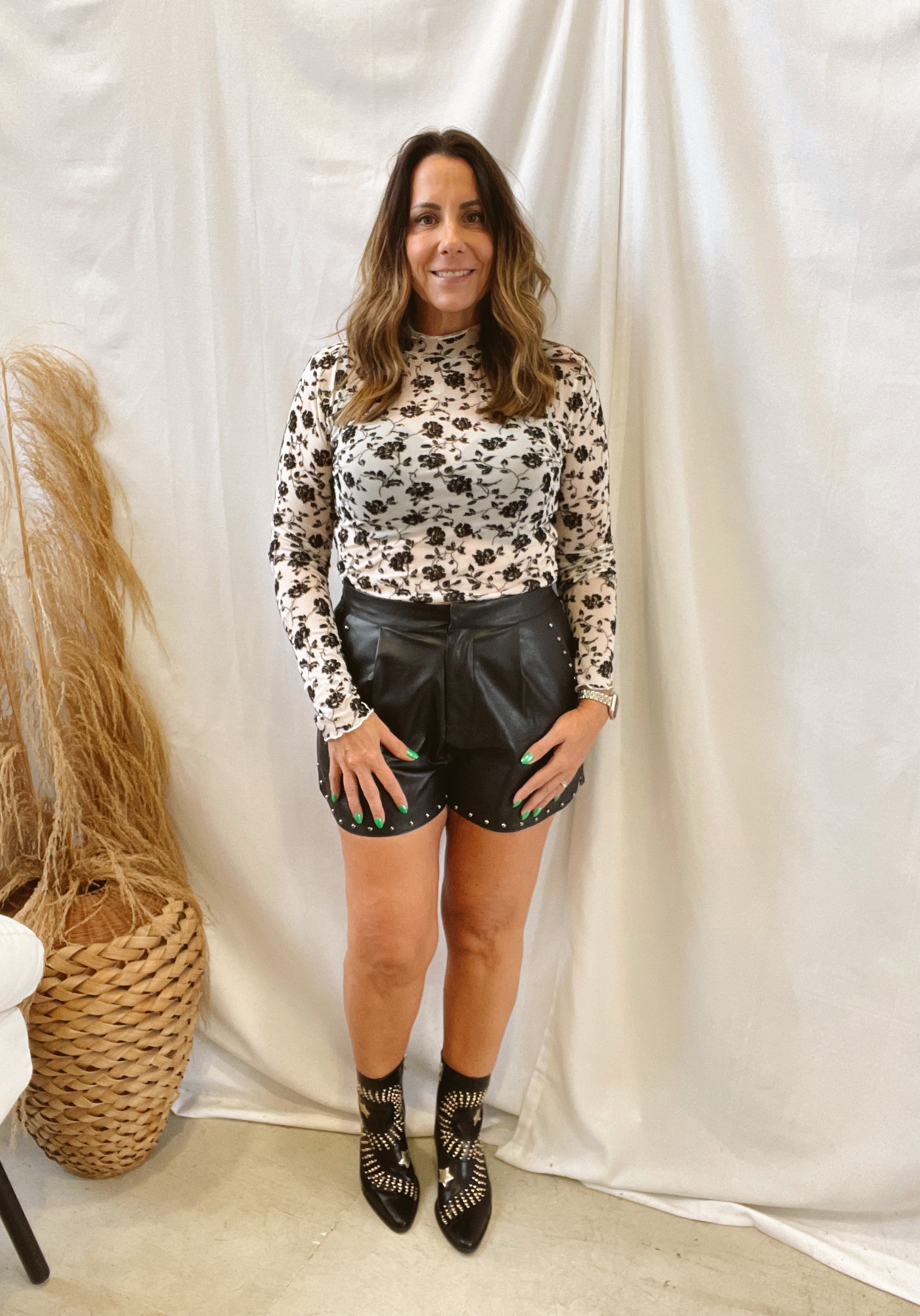 Cream Floral Mix Mesh Top-Long Sleeve Tops-oli-The Silo Boutique, Women's Fashion Boutique Located in Warren and Grand Forks North Dakota