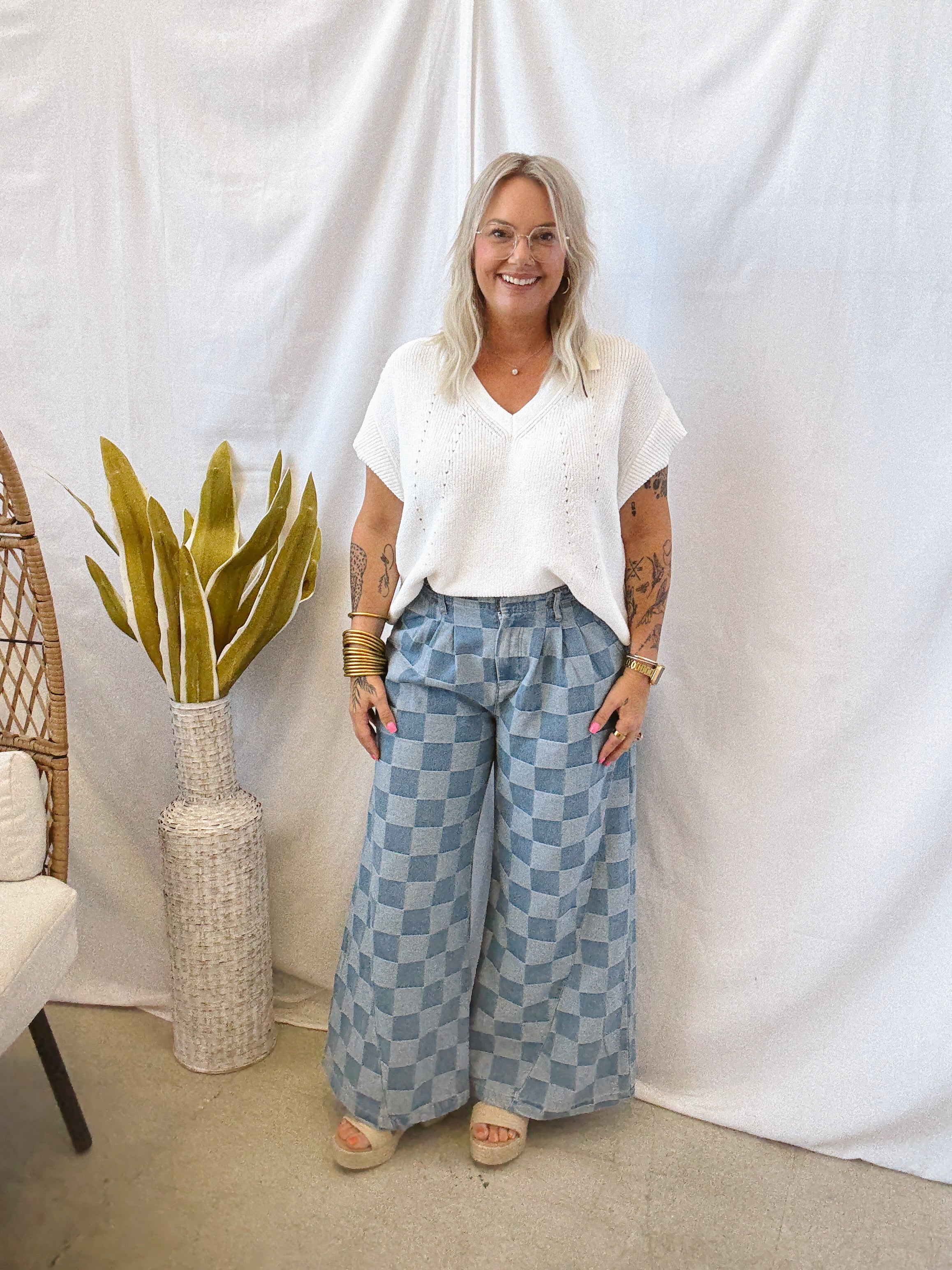 Washed Bibi Checkered Jeans-Final Sale-Jeans-bibi-The Silo Boutique, Women's Fashion Boutique Located in Warren and Grand Forks North Dakota