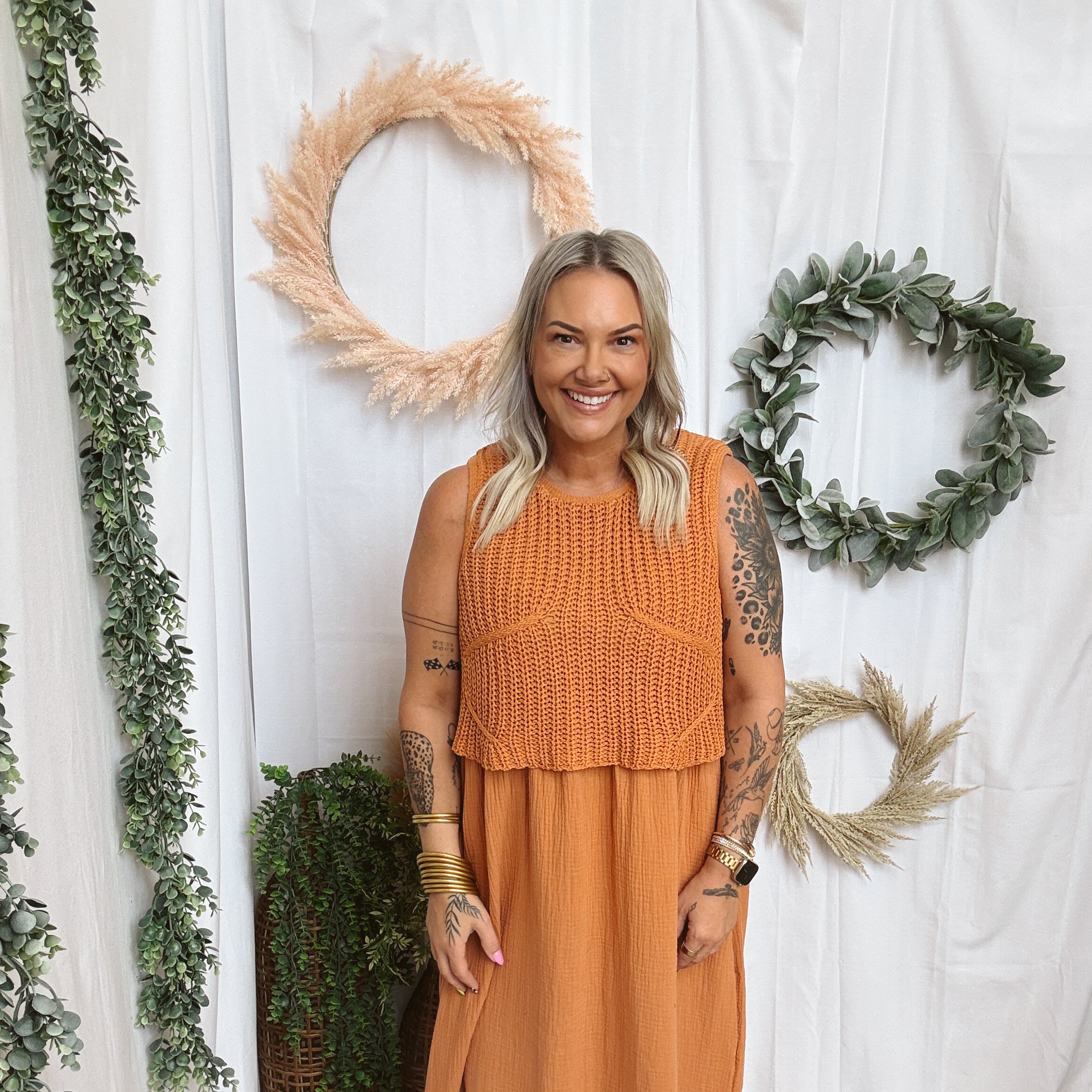 Braylee Sweater Layered Dress-Rust-Jumpsuits & Rompers-by together-The Silo Boutique, Women's Fashion Boutique Located in Warren and Grand Forks North Dakota