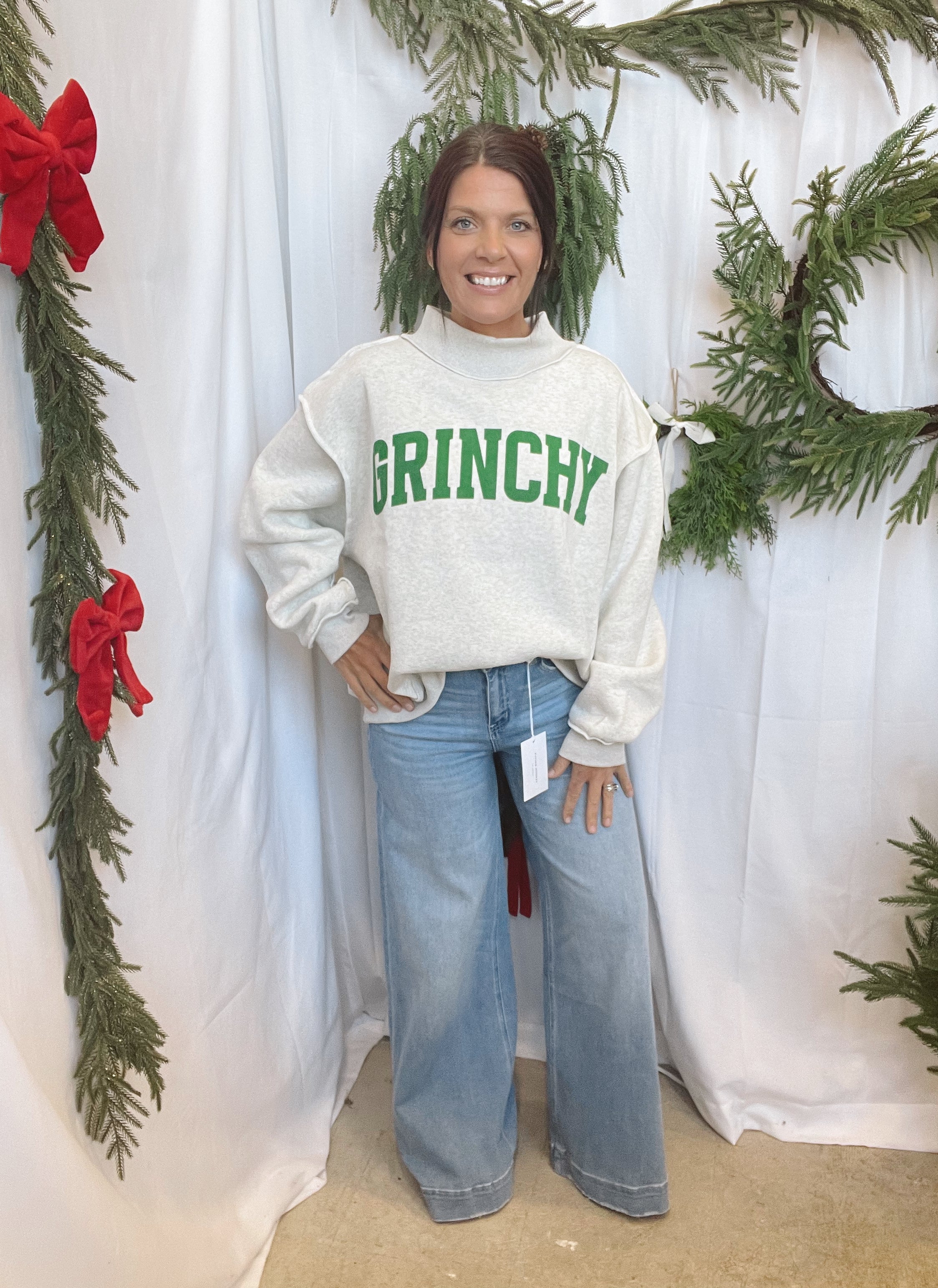 Merry & Grinchy Sweatshirt-Sweatshirts-bucketlist-The Silo Boutique, Women's Fashion Boutique Located in Warren and Grand Forks North Dakota