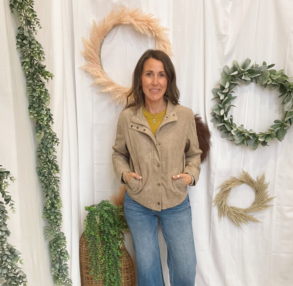 Be Cool Suede Classic Jacket-Sand-Cardigans-be cool-The Silo Boutique, Women's Fashion Boutique Located in Warren and Grand Forks North Dakota