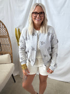 Washed Blue Embroidery Bomber Jacket-Coats & Jackets-mystree-The Silo Boutique, Women's Fashion Boutique Located in Warren and Grand Forks North Dakota