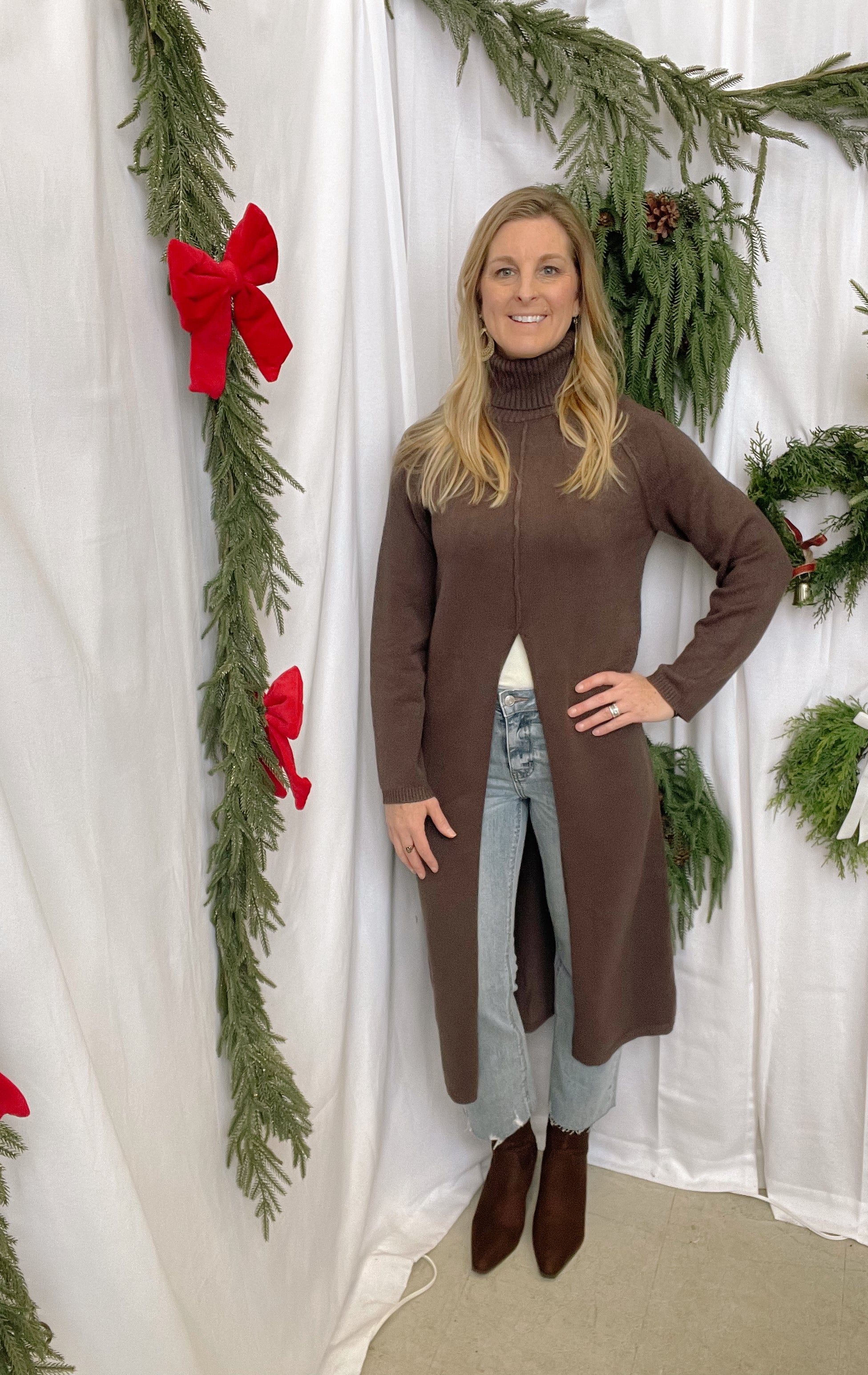 Mimosa Slit Sweater-Brown-Sweaters-mimosa-The Silo Boutique, Women's Fashion Boutique Located in Warren and Grand Forks North Dakota