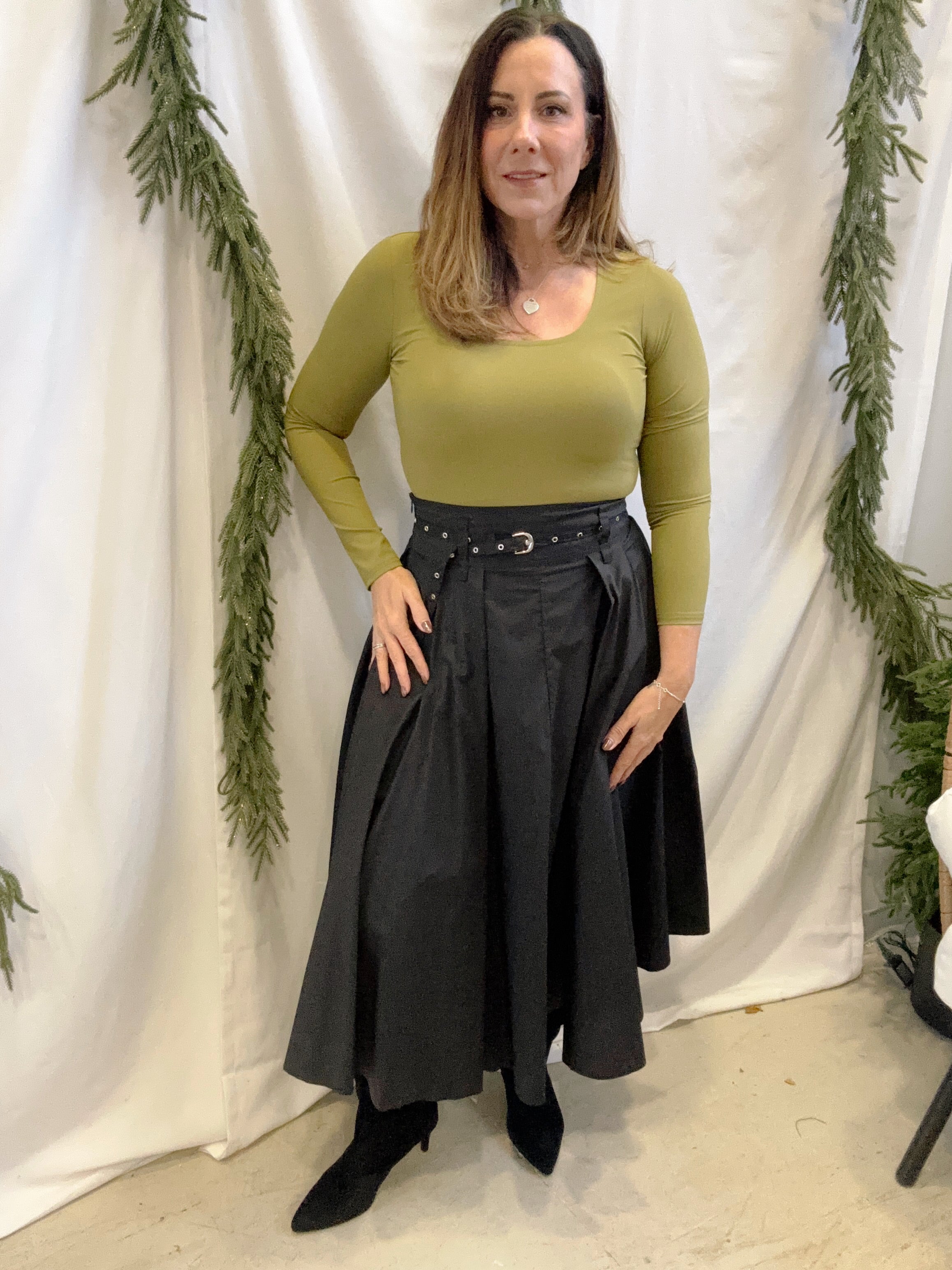 Jet Black Skirt with Belt-Skirts-pinch-The Silo Boutique, Women's Fashion Boutique Located in Warren and Grand Forks North Dakota