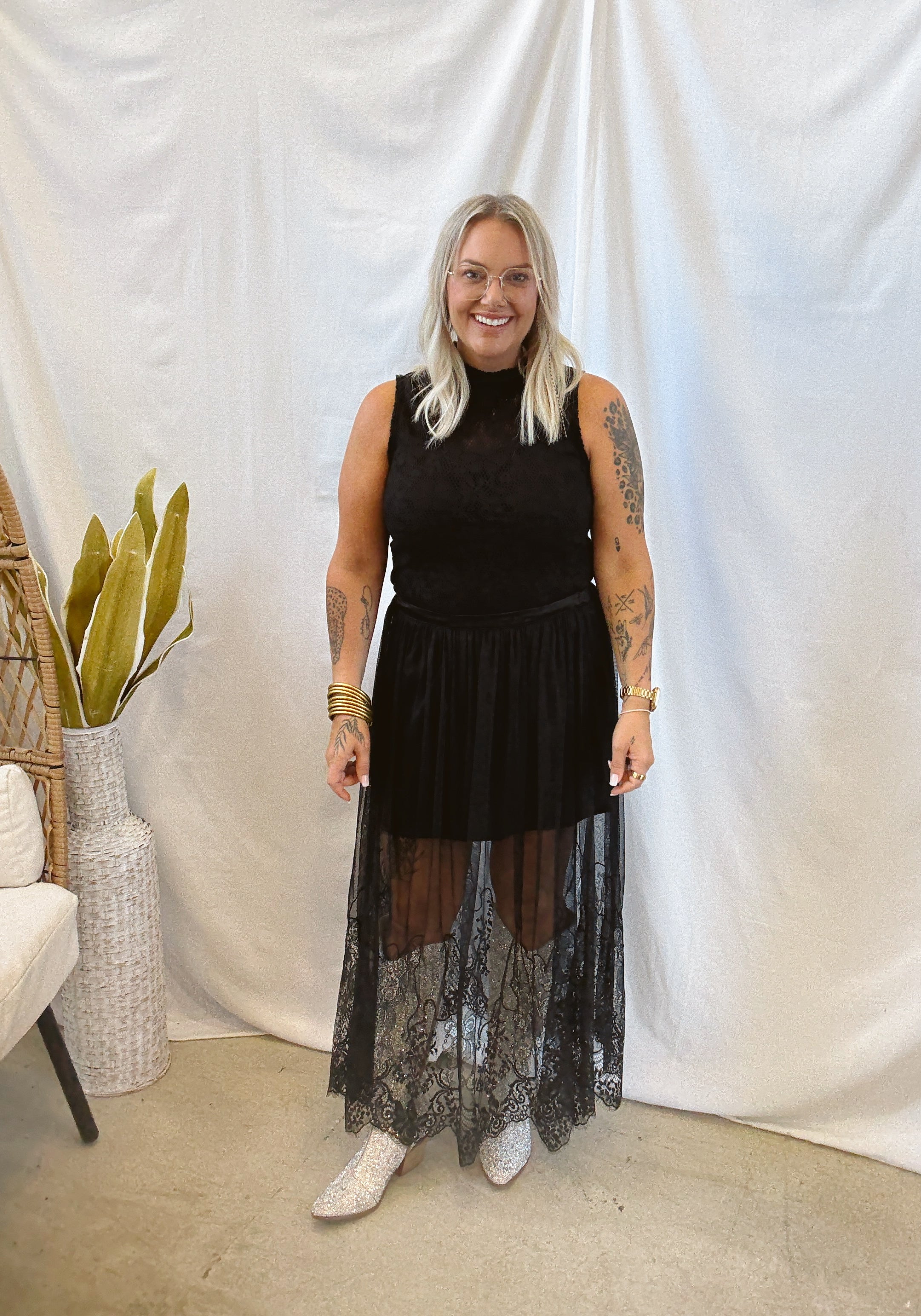 Black Lace Maxi Skirt-Skirts-blue B-The Silo Boutique, Women's Fashion Boutique Located in Warren and Grand Forks North Dakota