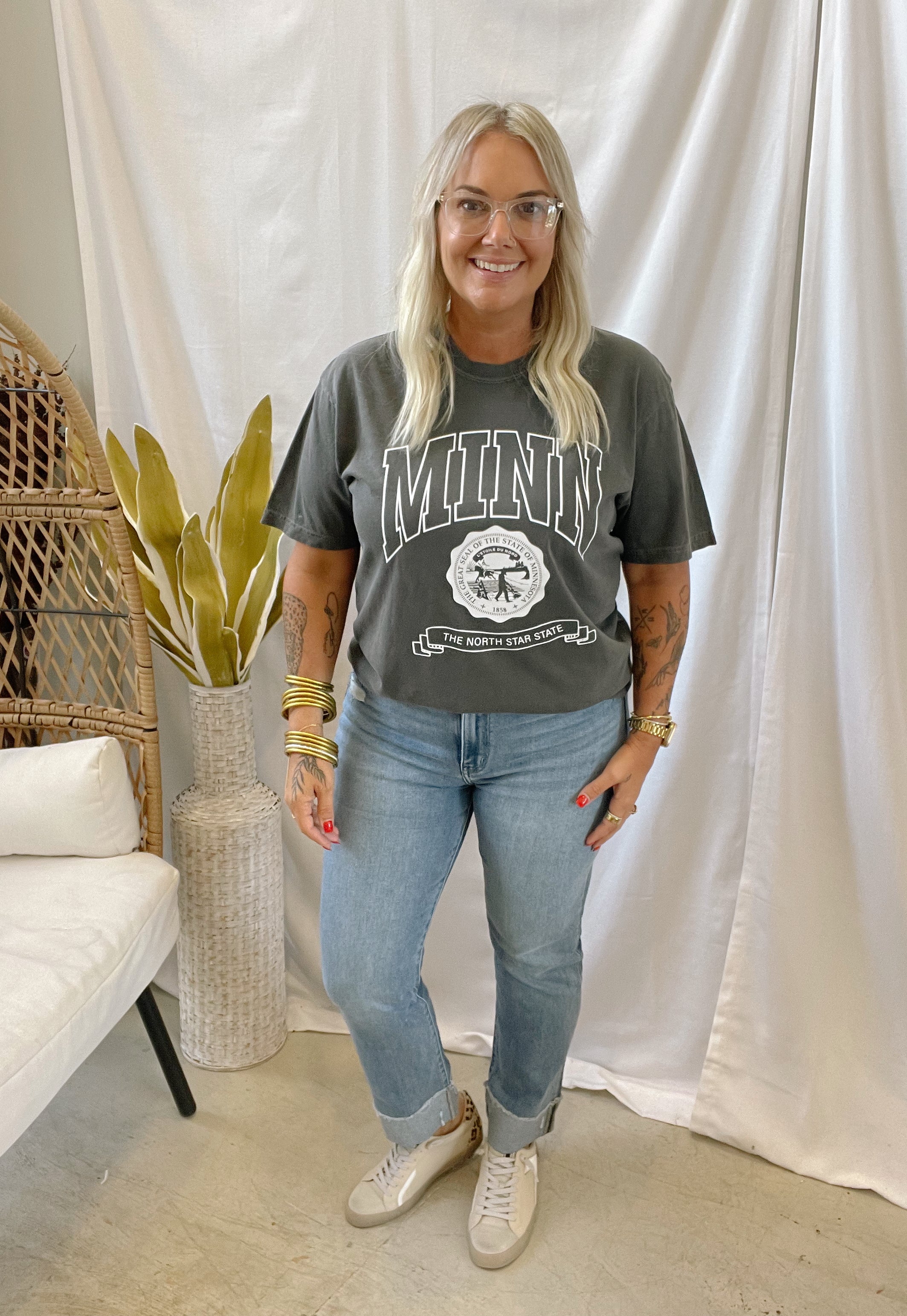 Charcoal Minnesota Tee-Graphic Tees-218-The Silo Boutique, Women's Fashion Boutique Located in Warren and Grand Forks North Dakota