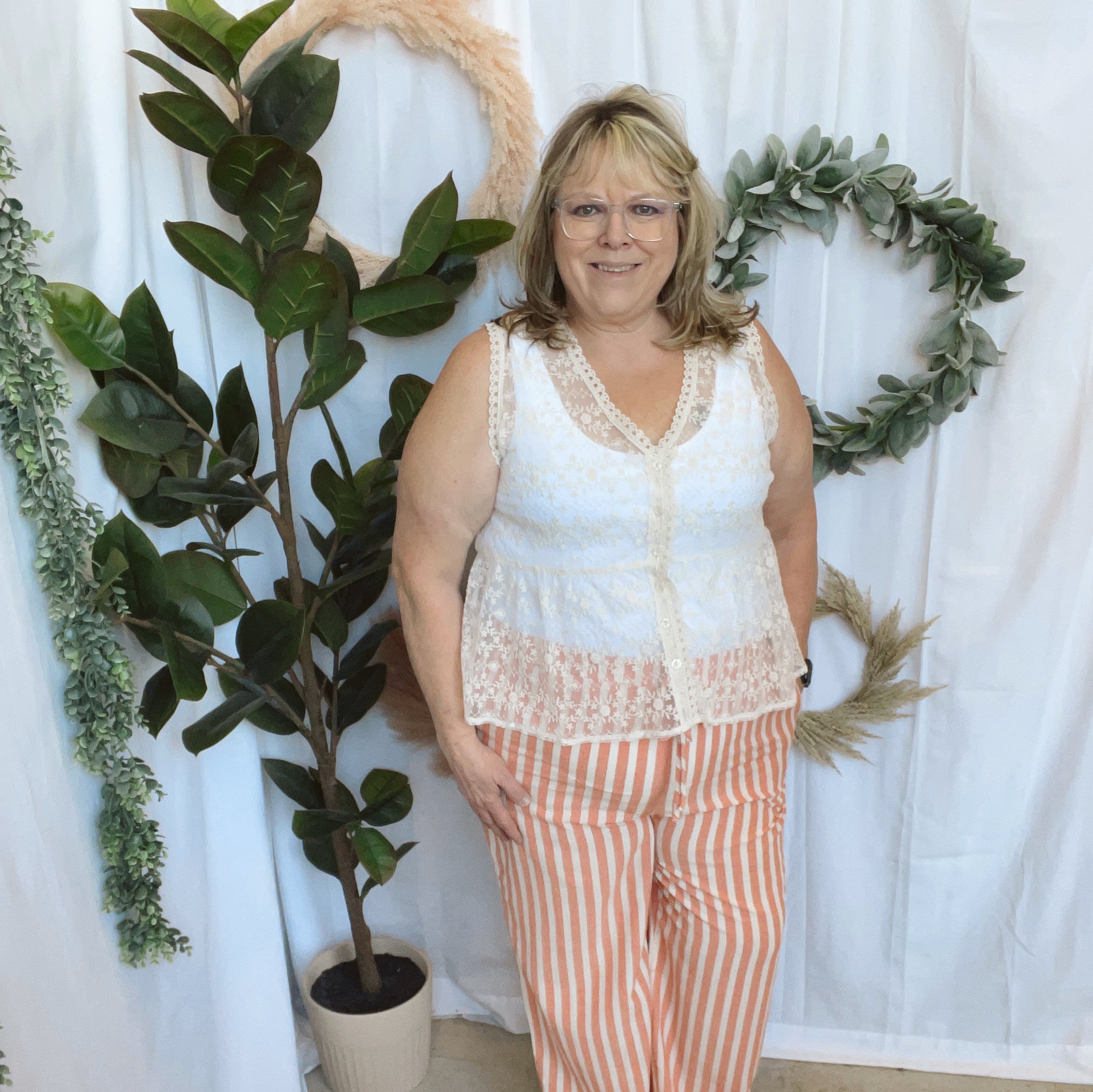 Coral Striped Wide Leg Pants-Pants-cozy co-The Silo Boutique, Women's Fashion Boutique Located in Warren and Grand Forks North Dakota
