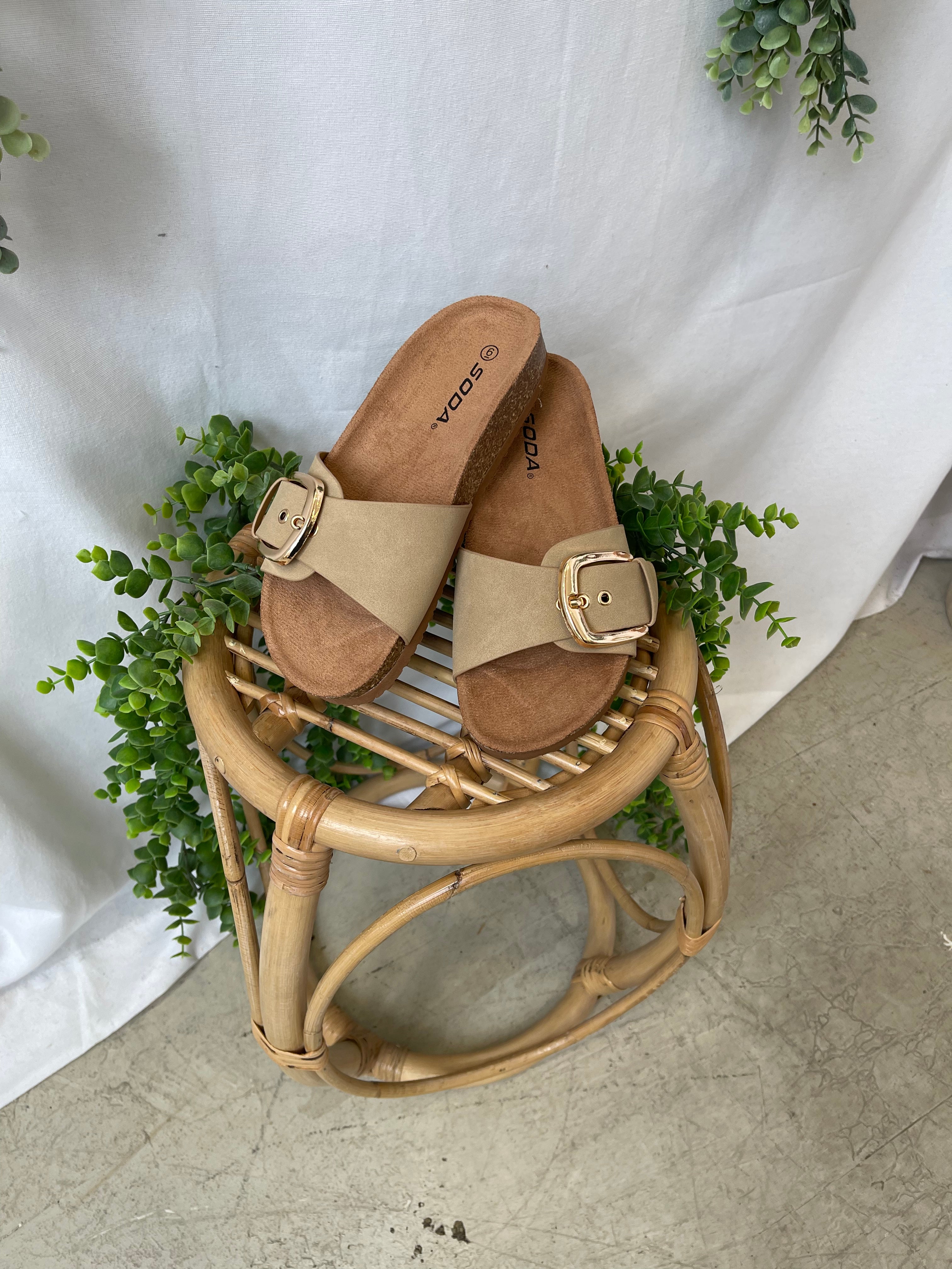 Soda Lizzy Sandal-Tan-Shoes-soda-The Silo Boutique, Women's Fashion Boutique Located in Warren and Grand Forks North Dakota