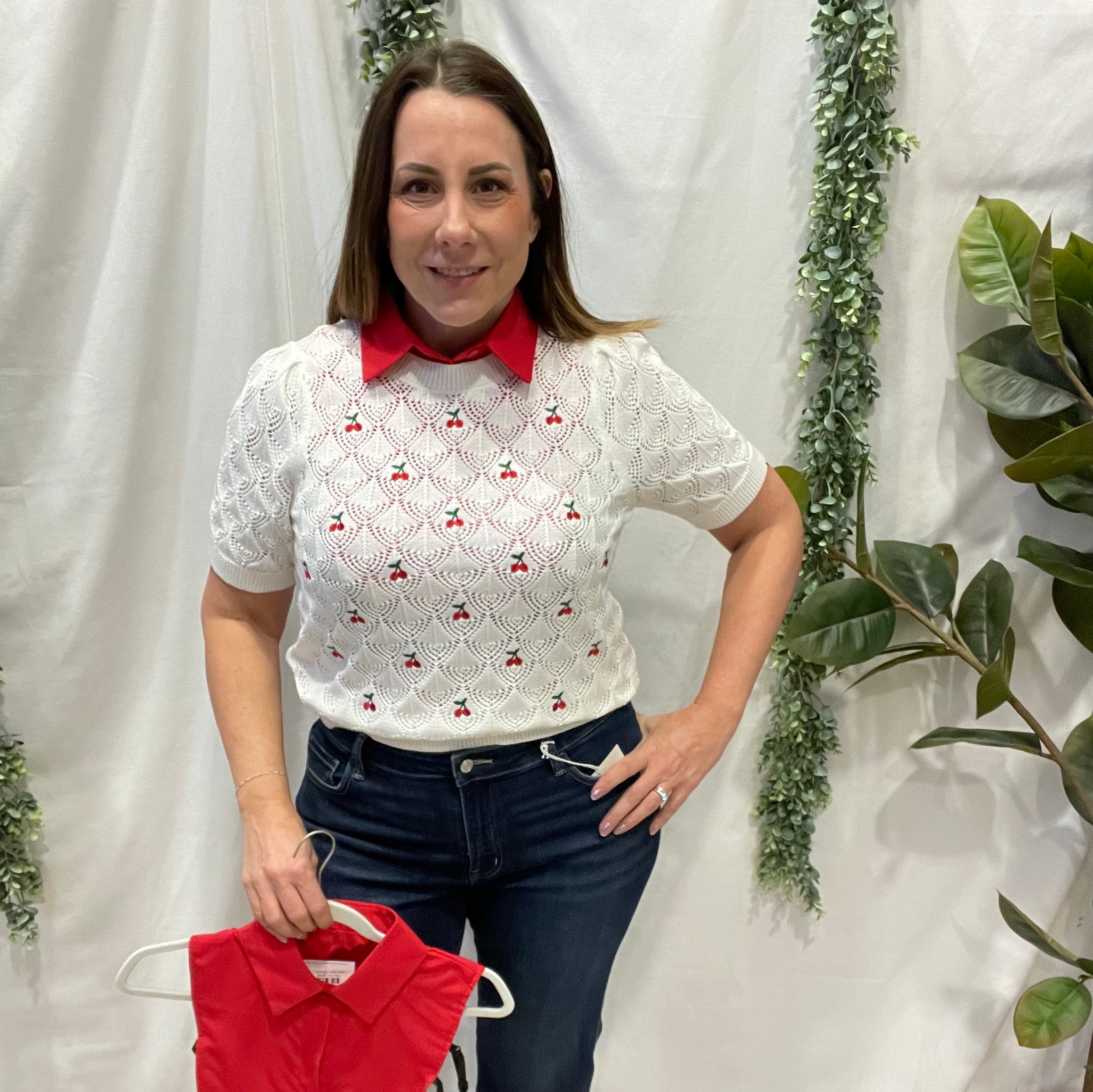 Corporate Collar-Red-Final Sale-Short Sleeve Tops-Summer Tees-The Silo Boutique, Women's Fashion Boutique Located in Warren and Grand Forks North Dakota