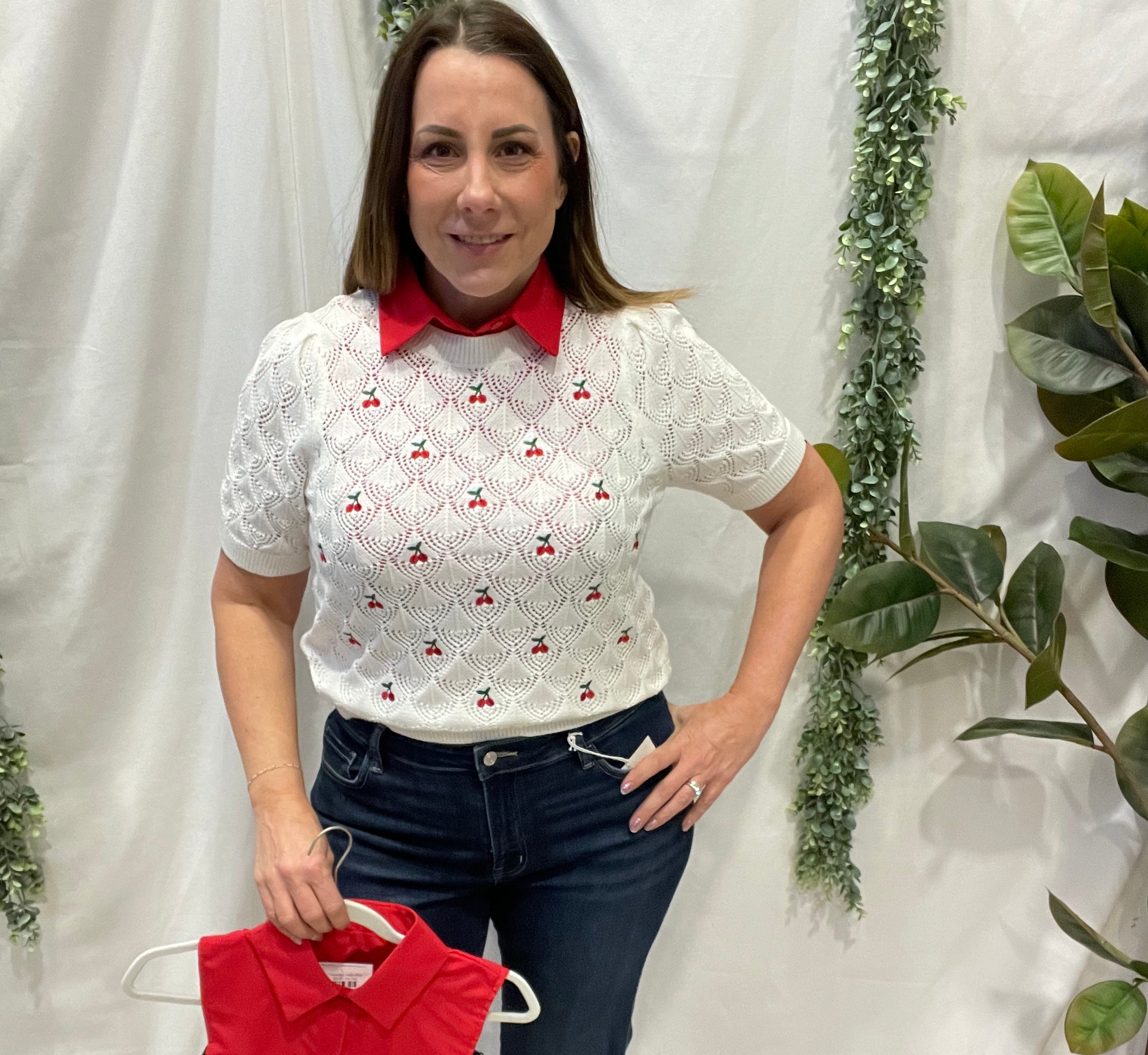 Corporate Collar-Red-Short Sleeve Tops-Summer Tees-The Silo Boutique, Women's Fashion Boutique Located in Warren and Grand Forks North Dakota