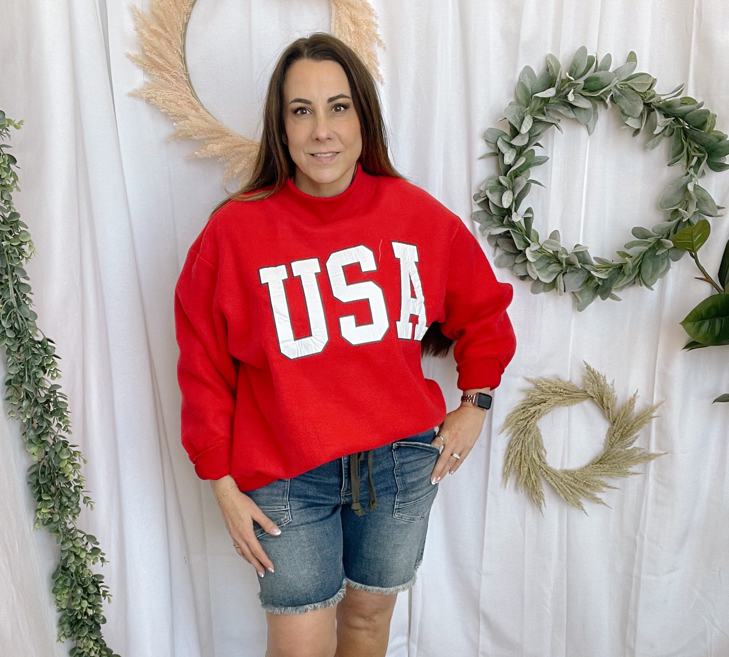 Bucketlist Flag/USA Reversible Sweatshirt-Red-Sweatshirts-bucketlist-The Silo Boutique, Women's Fashion Boutique Located in Warren and Grand Forks North Dakota