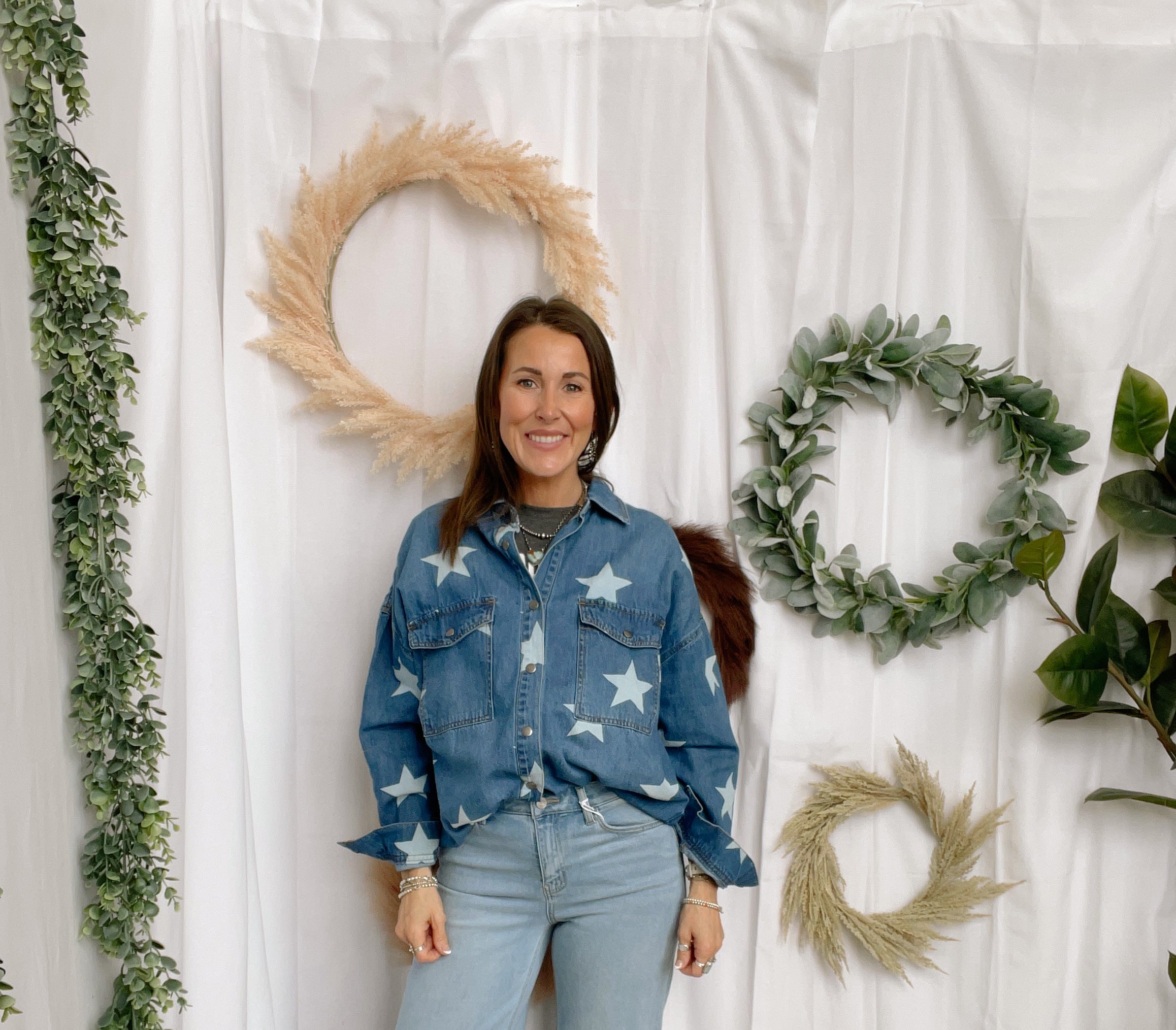 Risen Seeing Stars Denim Shirt-Long Sleeve Tops-risen-The Silo Boutique, Women's Fashion Boutique Located in Warren and Grand Forks North Dakota