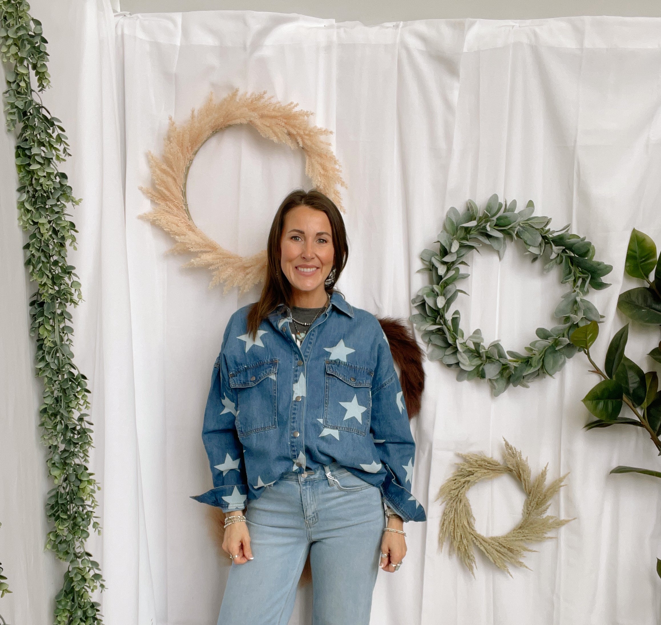 Risen Seeing Stars Denim Shirt-Long Sleeve Tops-risen-The Silo Boutique, Women's Fashion Boutique Located in Warren and Grand Forks North Dakota