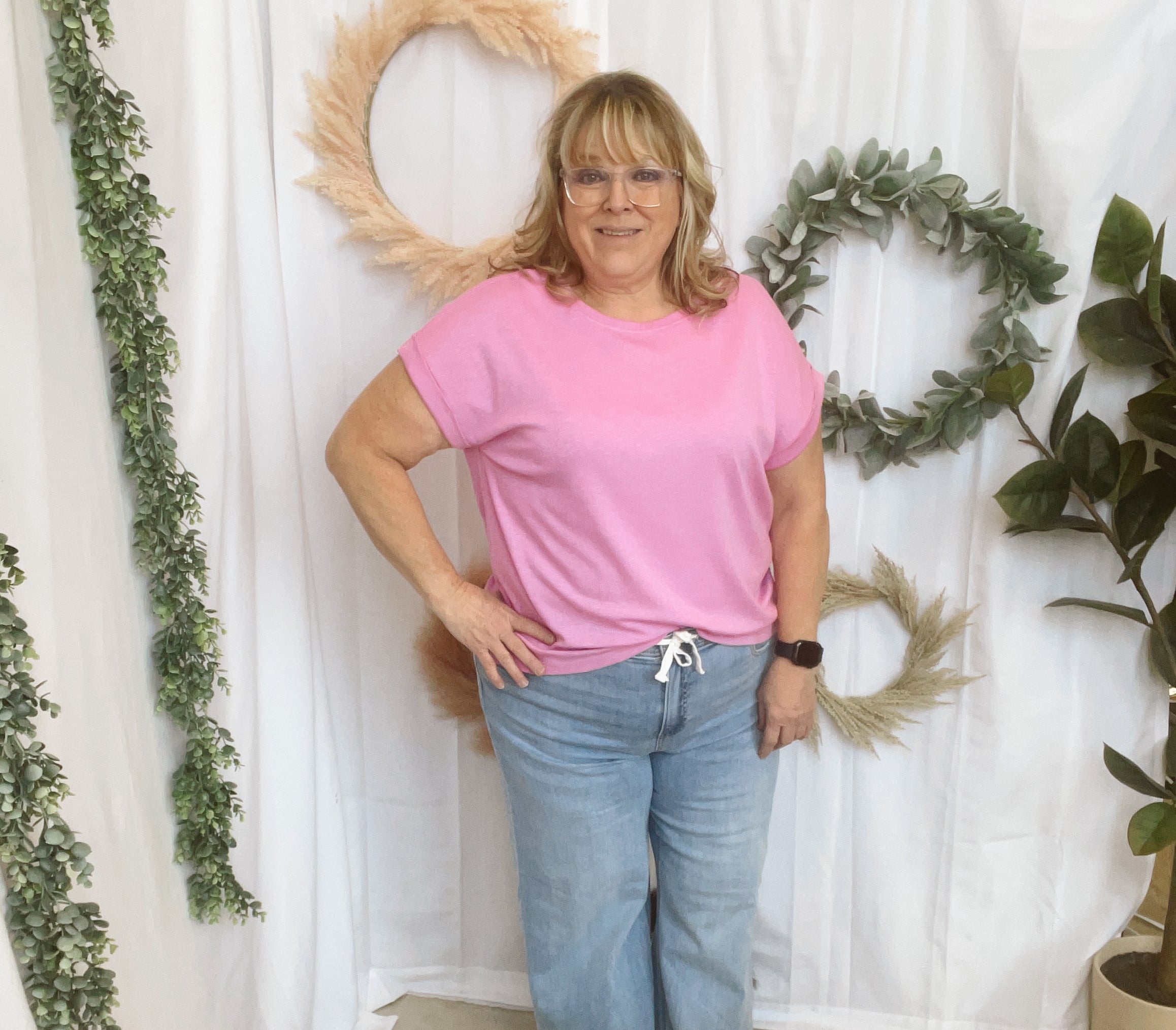 Kelly Slub Rolled Sleeve Tee-Short Sleeve Tops-Zenana-The Silo Boutique, Women's Fashion Boutique Located in Warren and Grand Forks North Dakota