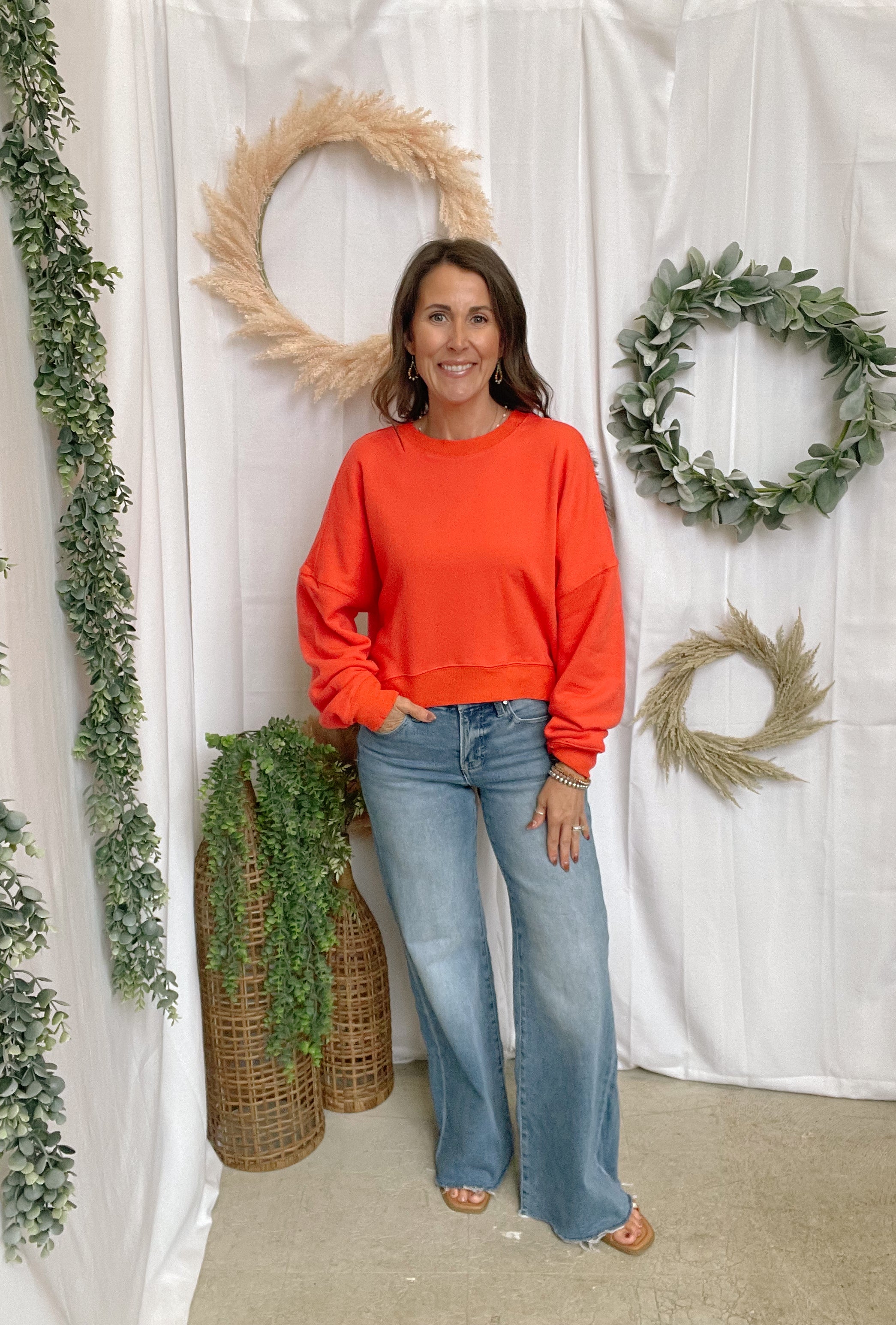 Whitney Crew Sweatshirt-Poppy-Sweatshirts-wishlist-The Silo Boutique, Women's Fashion Boutique Located in Warren and Grand Forks North Dakota