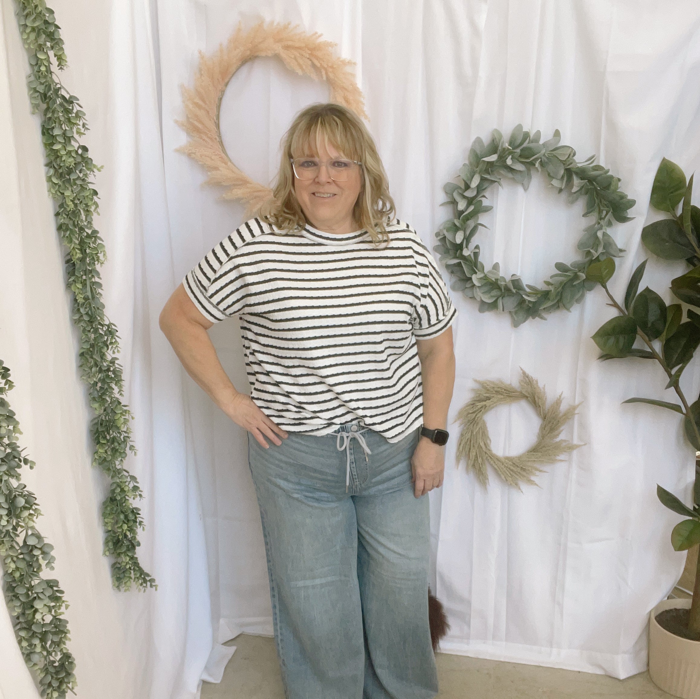 Robi Striped Tee-Black-Short Sleeve Tops-Zenana-The Silo Boutique, Women's Fashion Boutique Located in Warren and Grand Forks North Dakota
