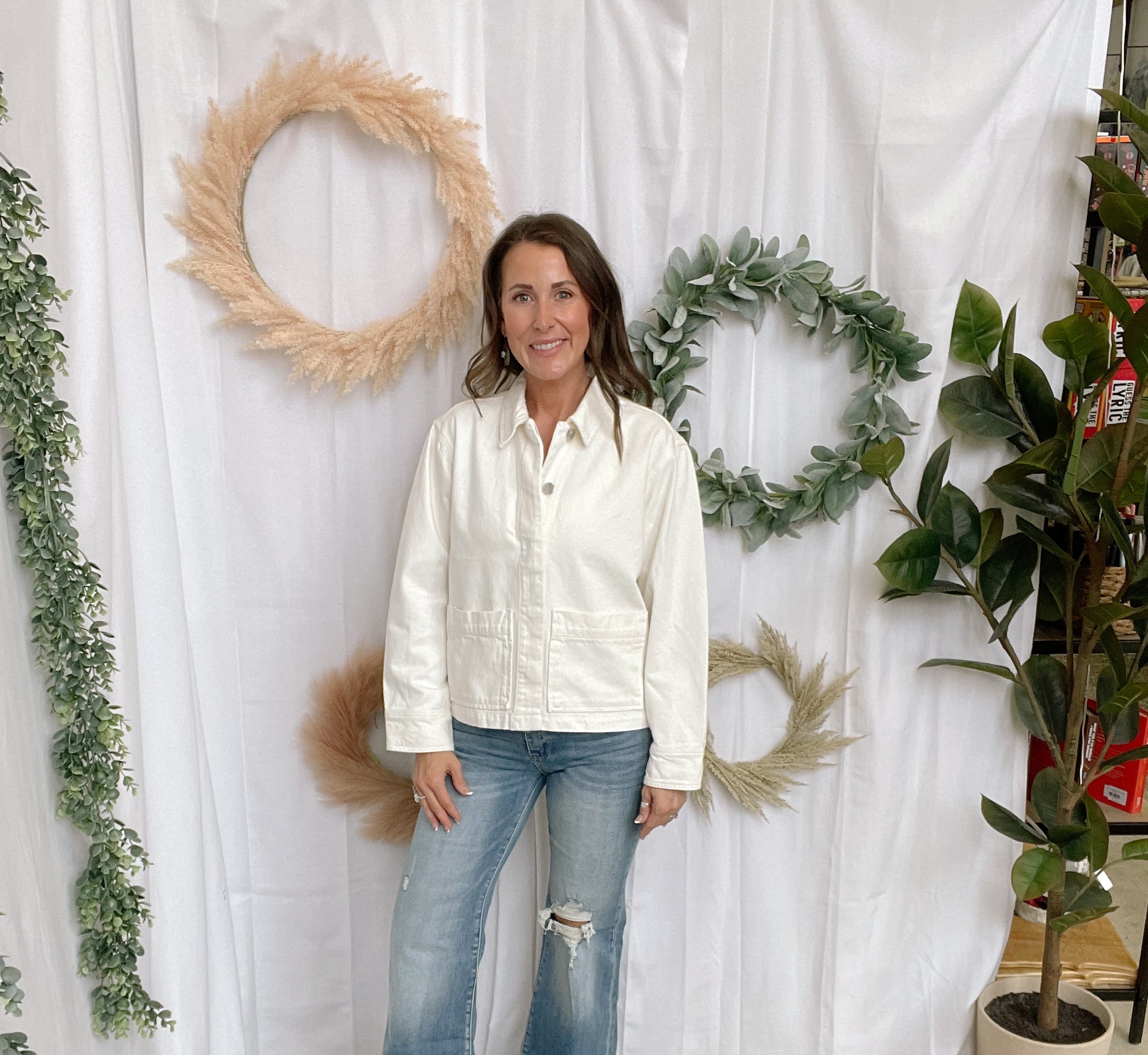 Bayeas White Oversized Denim Jacket-Coats & Jackets-bayeas-The Silo Boutique, Women's Fashion Boutique Located in Warren and Grand Forks North Dakota