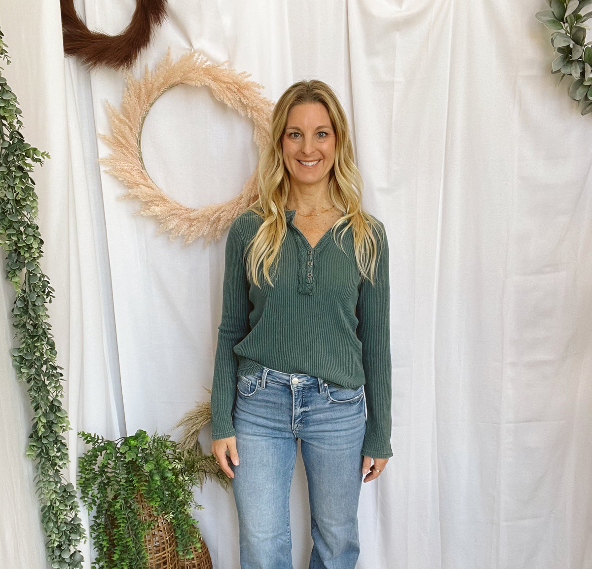 Clara Henley Top-Teal-Long Sleeve Tops-hyfve-The Silo Boutique, Women's Fashion Boutique Located in Warren and Grand Forks North Dakota