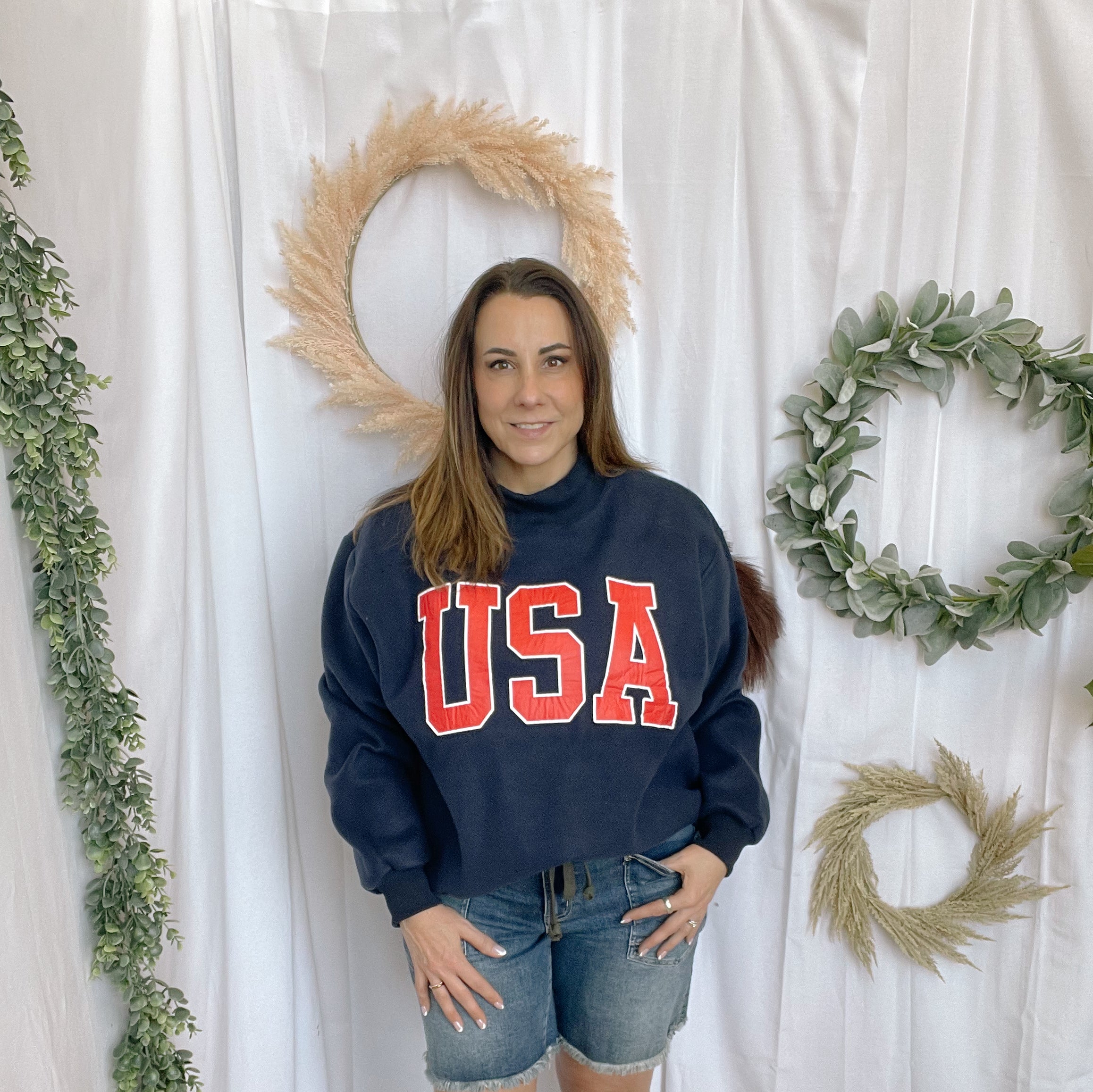 Bucketlist Flag/USA Reversible Sweatshirt-Navy-Sweatshirts-bucketlist-The Silo Boutique, Women's Fashion Boutique Located in Warren and Grand Forks North Dakota