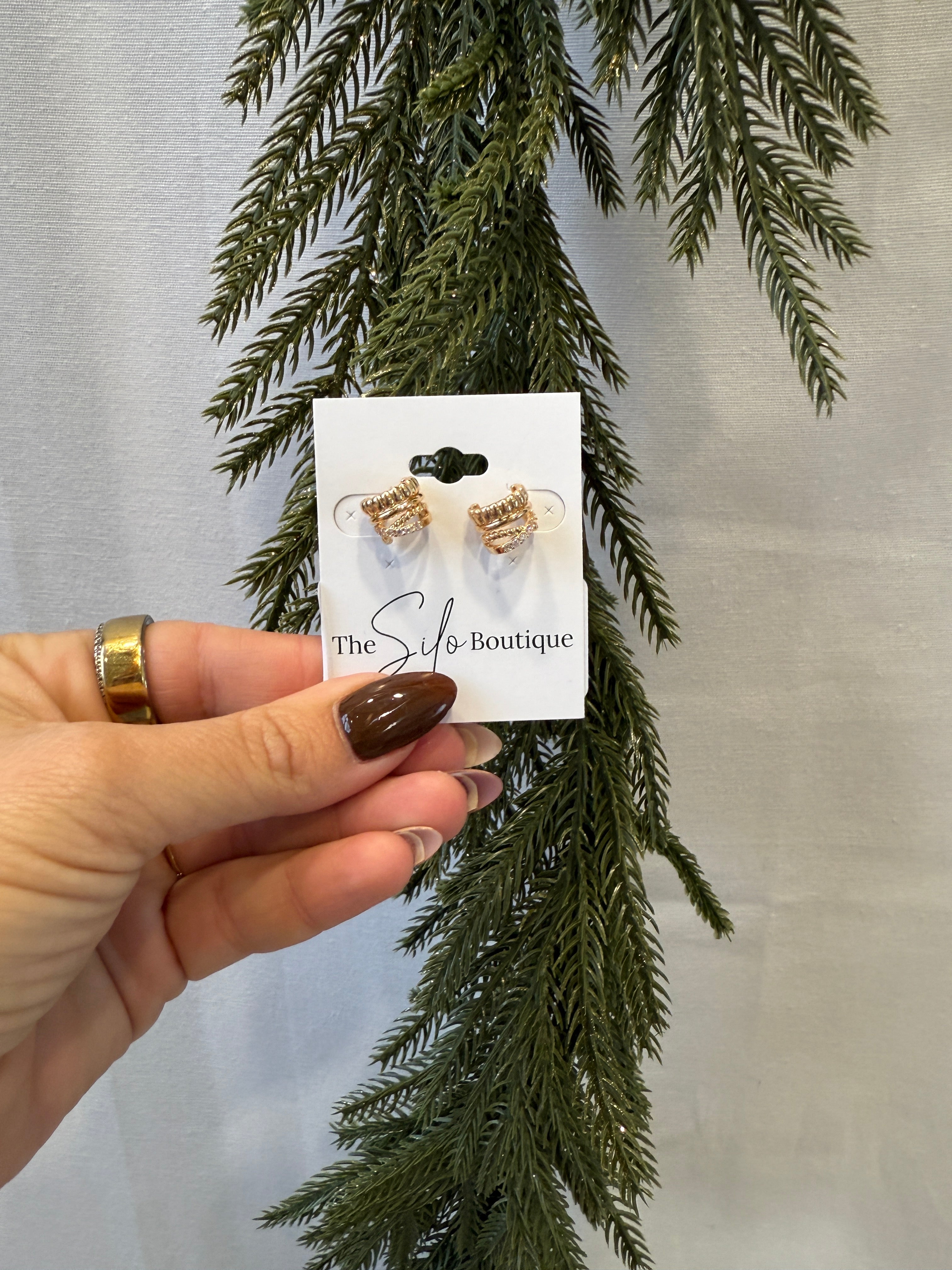 Stone Mini Half Hoop Earrings-Earrings-Sensibling Corp.-The Silo Boutique, Women's Fashion Boutique Located in Warren and Grand Forks North Dakota