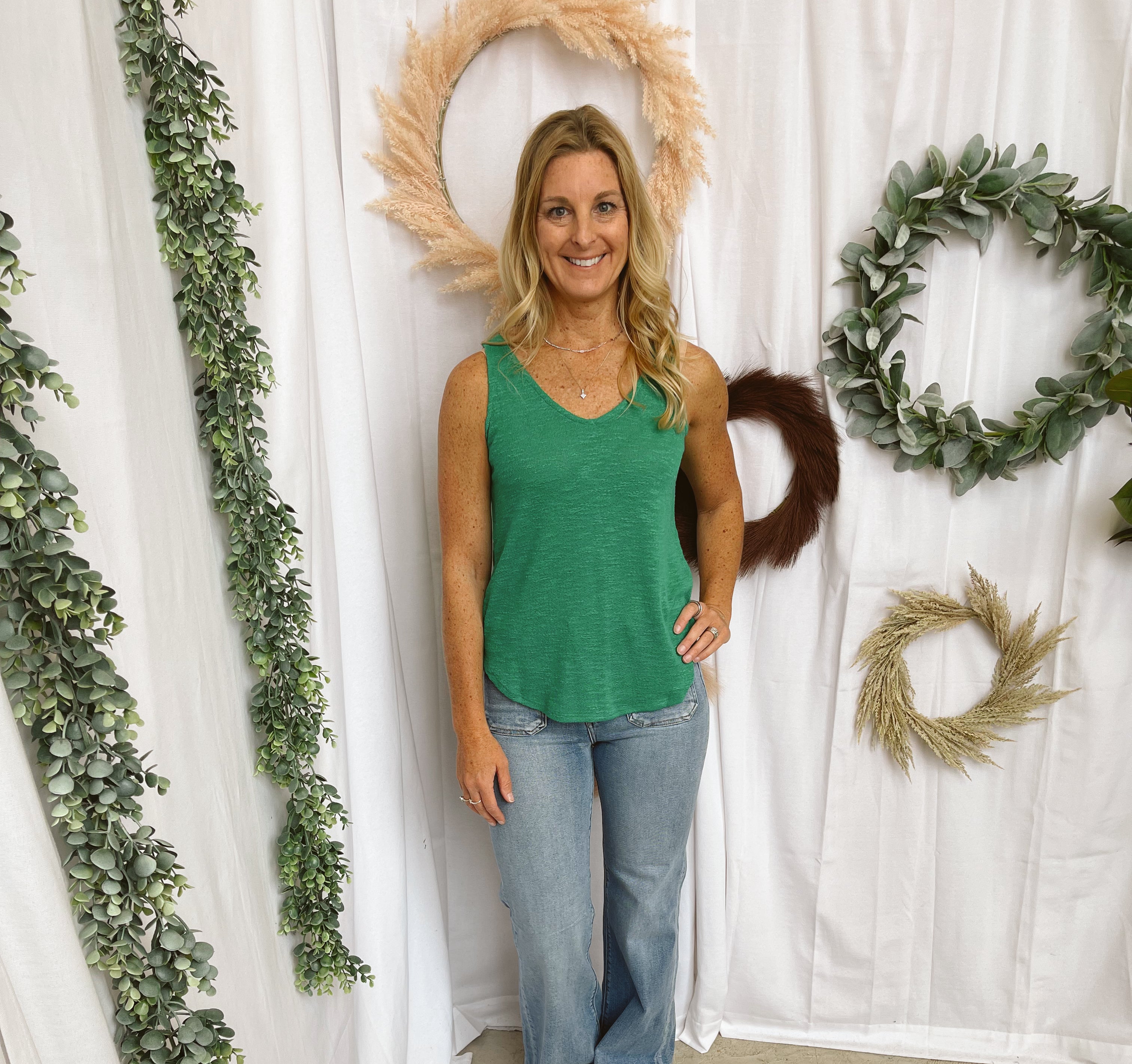 Mel V Neck Slub Tank Top-Green-Tank Tops-Zenana-The Silo Boutique, Women's Fashion Boutique Located in Warren and Grand Forks North Dakota