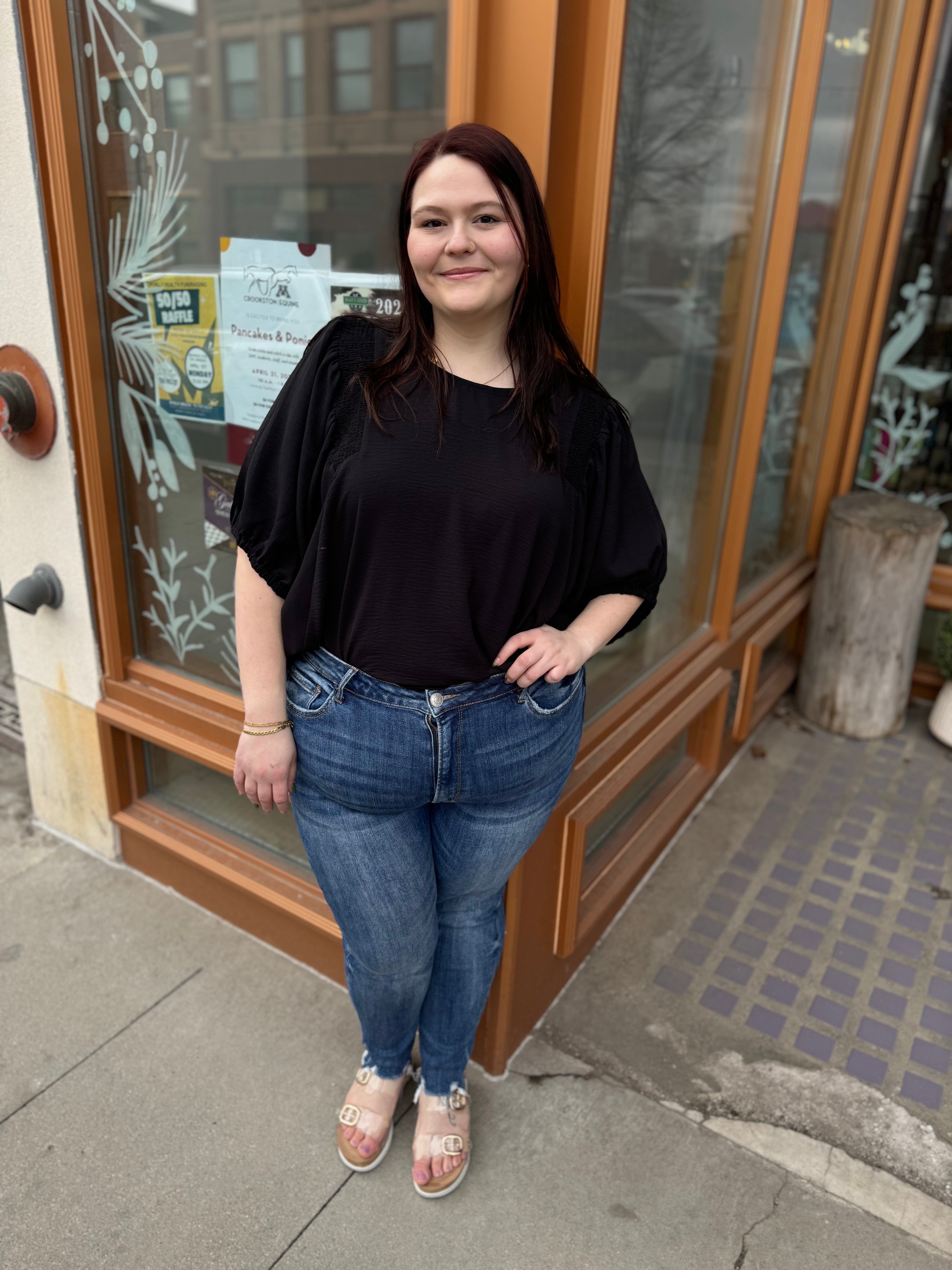 Black Smocking Top-Final Sale-Short Sleeve Tops-entro-The Silo Boutique, Women's Fashion Boutique Located in Warren and Grand Forks North Dakota