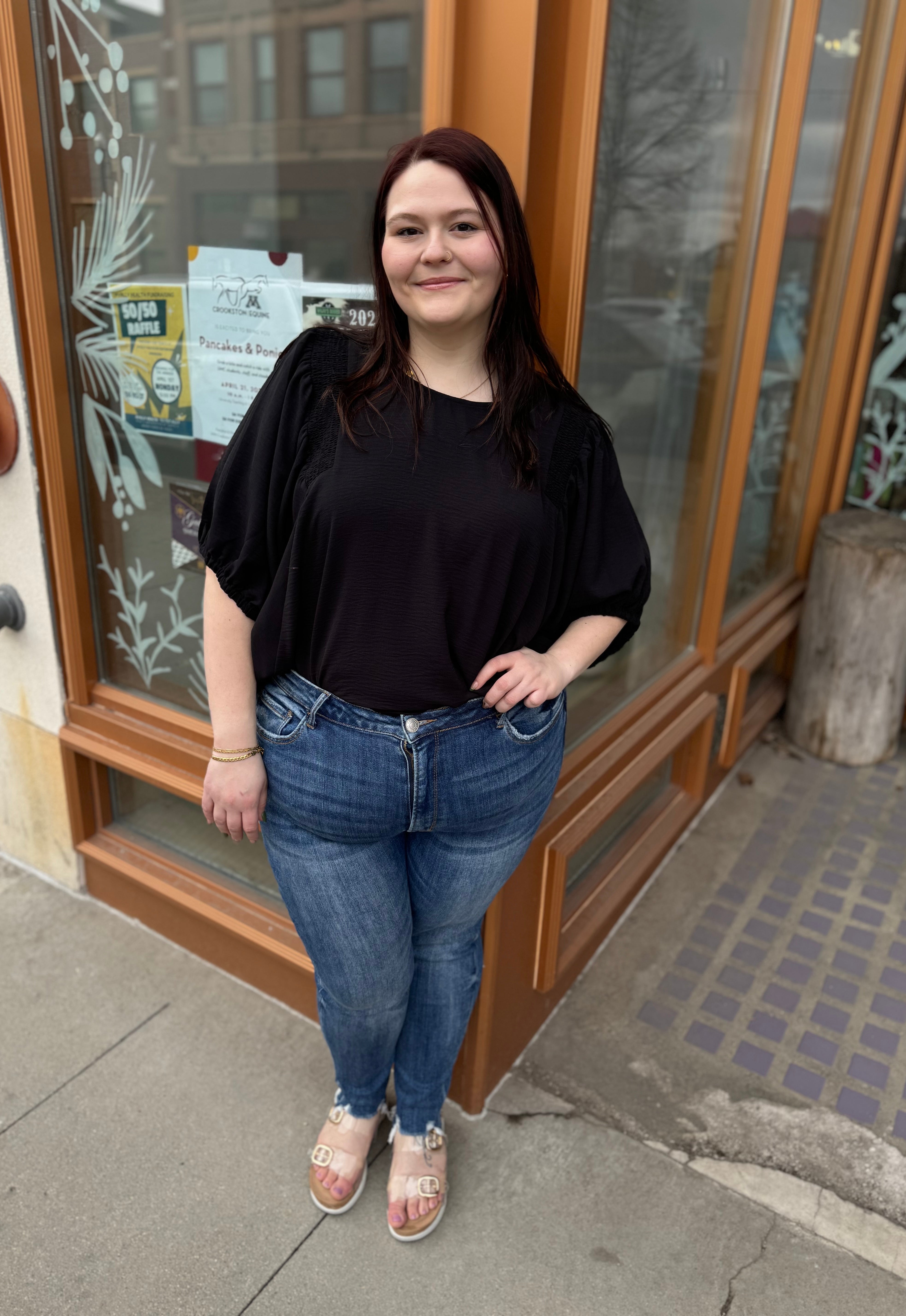 Black Smocking Top-Short Sleeve Tops-entro-The Silo Boutique, Women's Fashion Boutique Located in Warren and Grand Forks North Dakota
