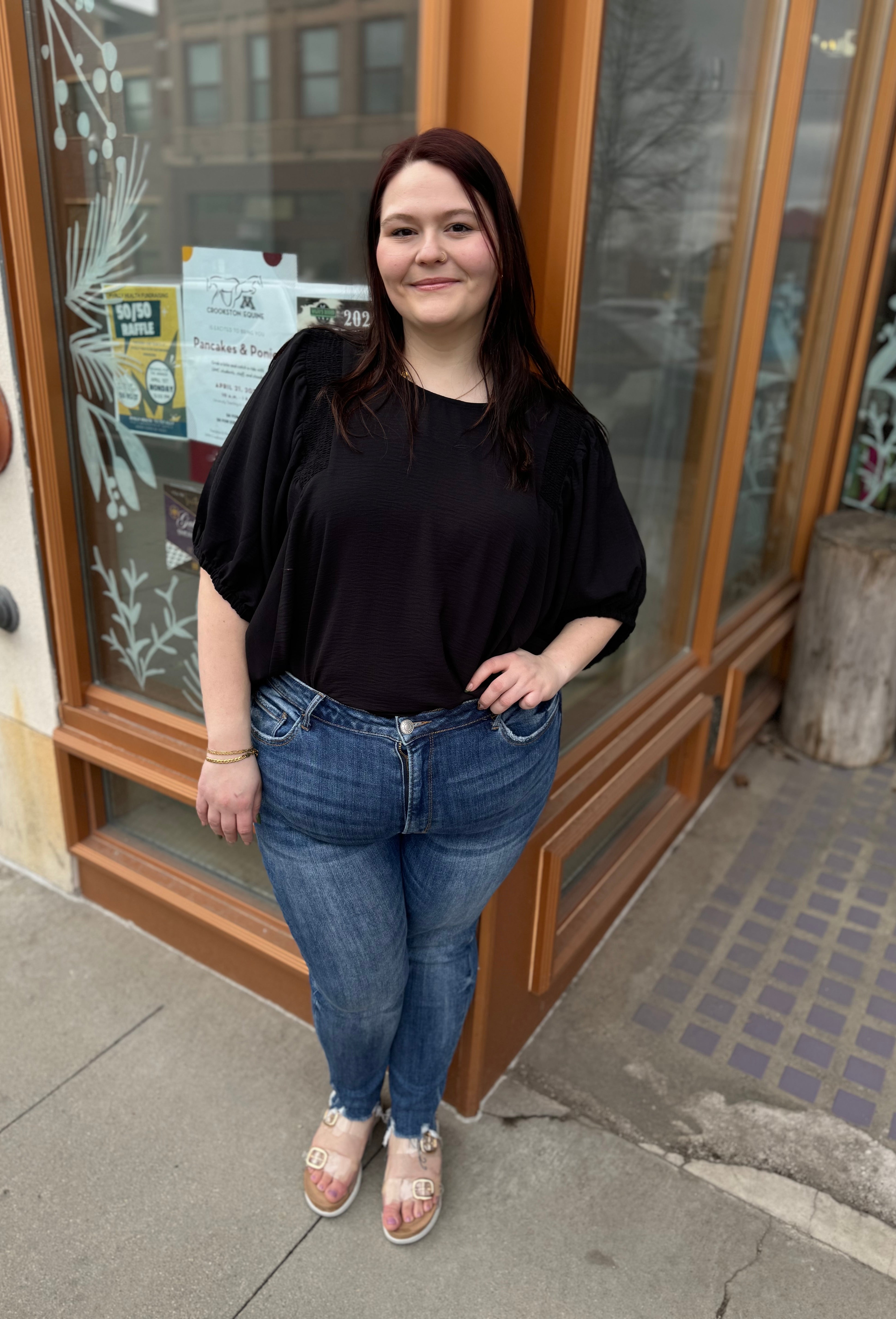 Black Smocking Top-Short Sleeve Tops-entro-The Silo Boutique, Women's Fashion Boutique Located in Warren and Grand Forks North Dakota