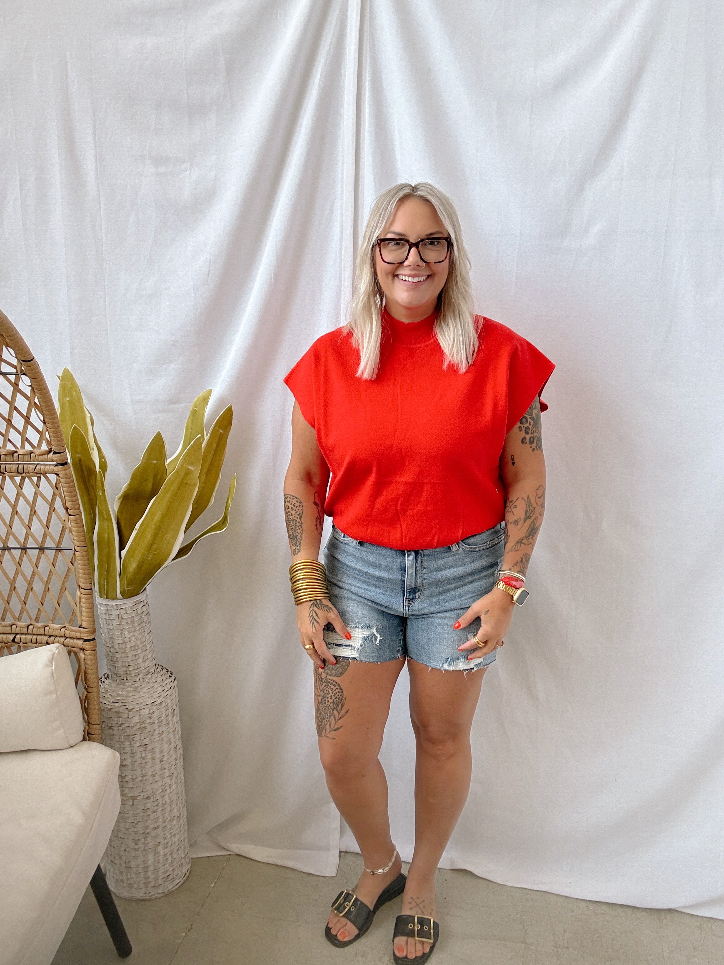 Tomato Mock Short Sleeve Sweater Top-Short Sleeve Tops-eesome-The Silo Boutique, Women's Fashion Boutique Located in Warren and Grand Forks North Dakota